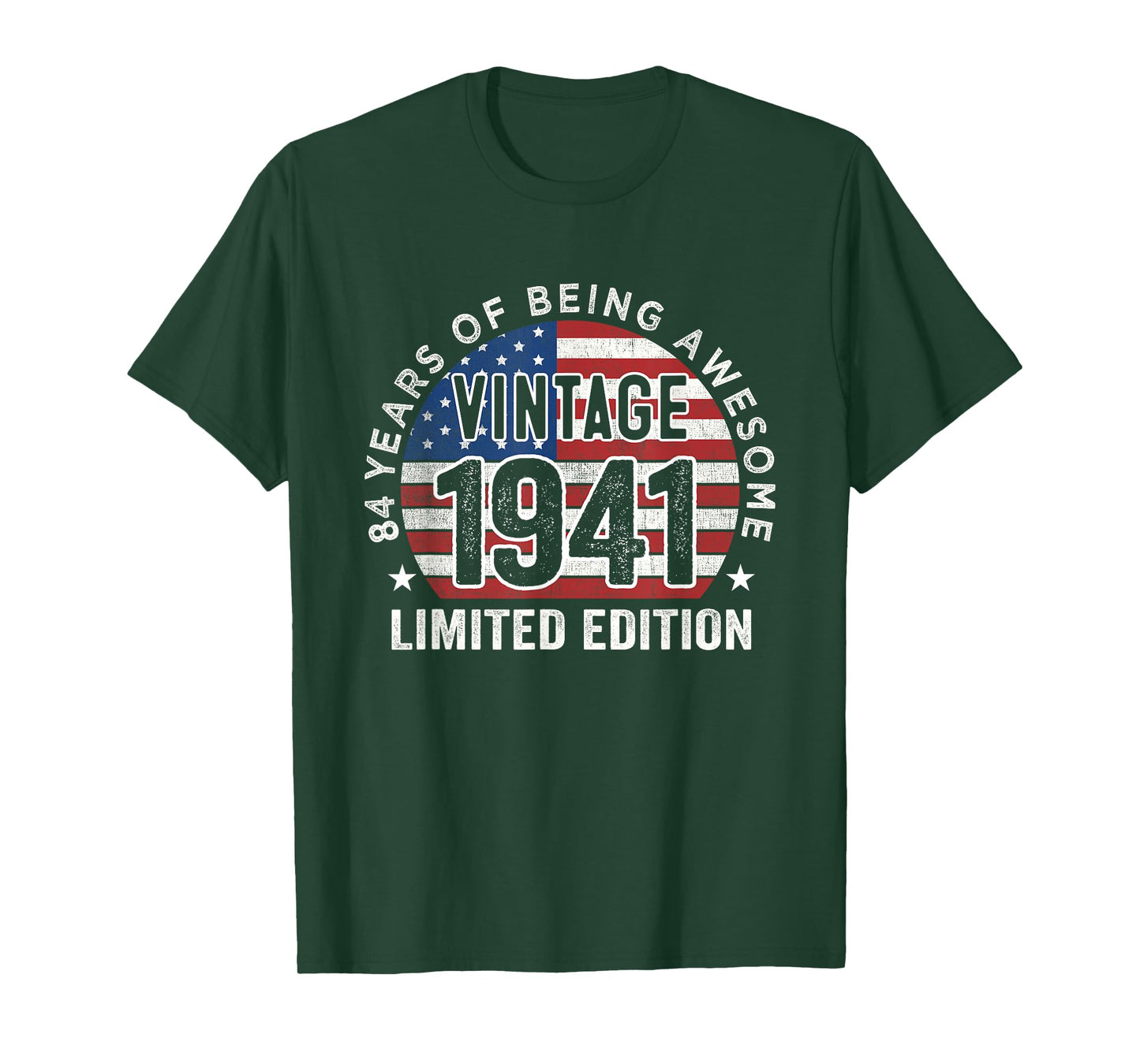 84th Birthday Gifts Men Vintage 1941 84 Years Old USA Flag T-Shirt