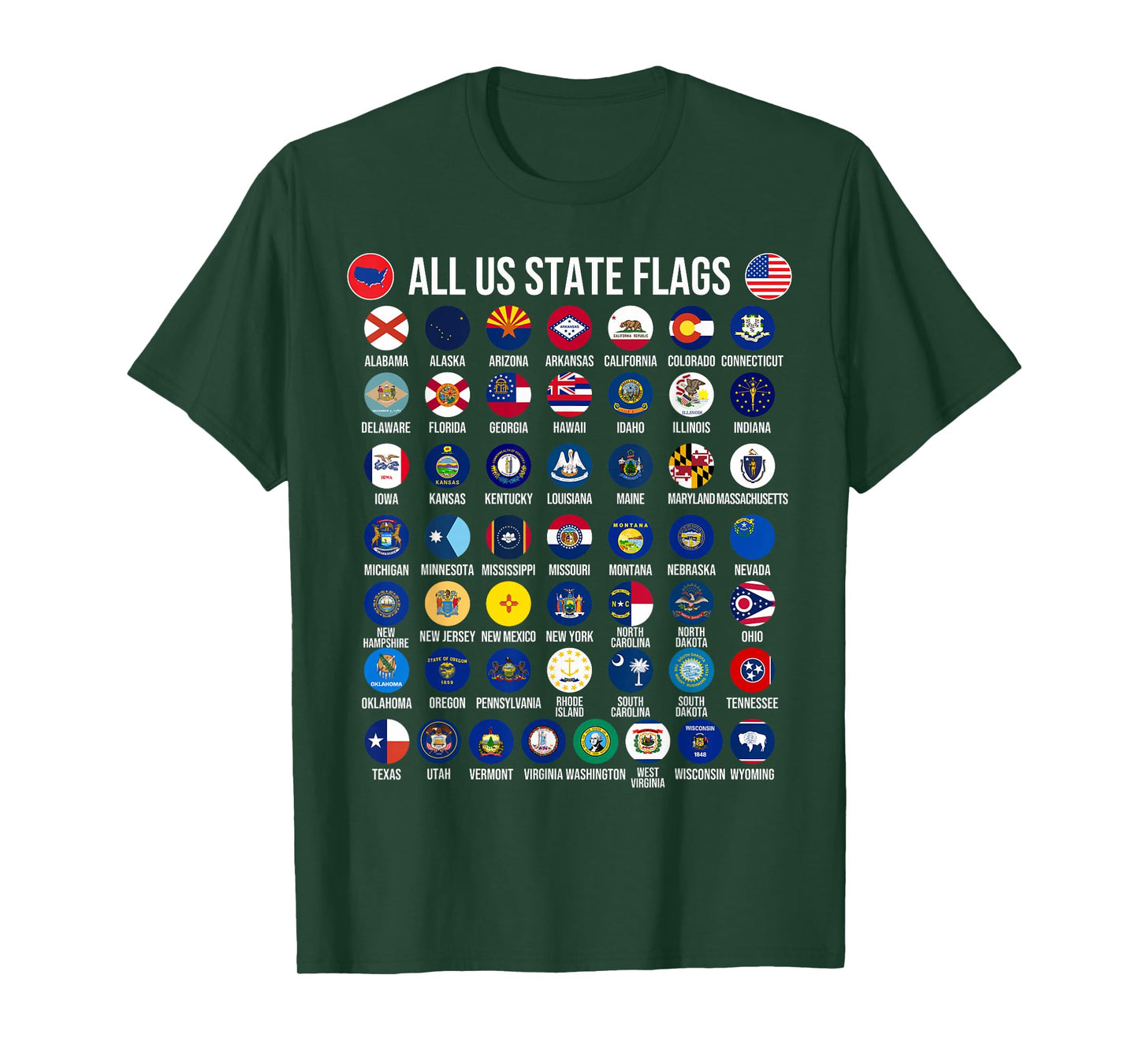 Flags of the U.S. States 50 Flags American Geography T-Shirt
