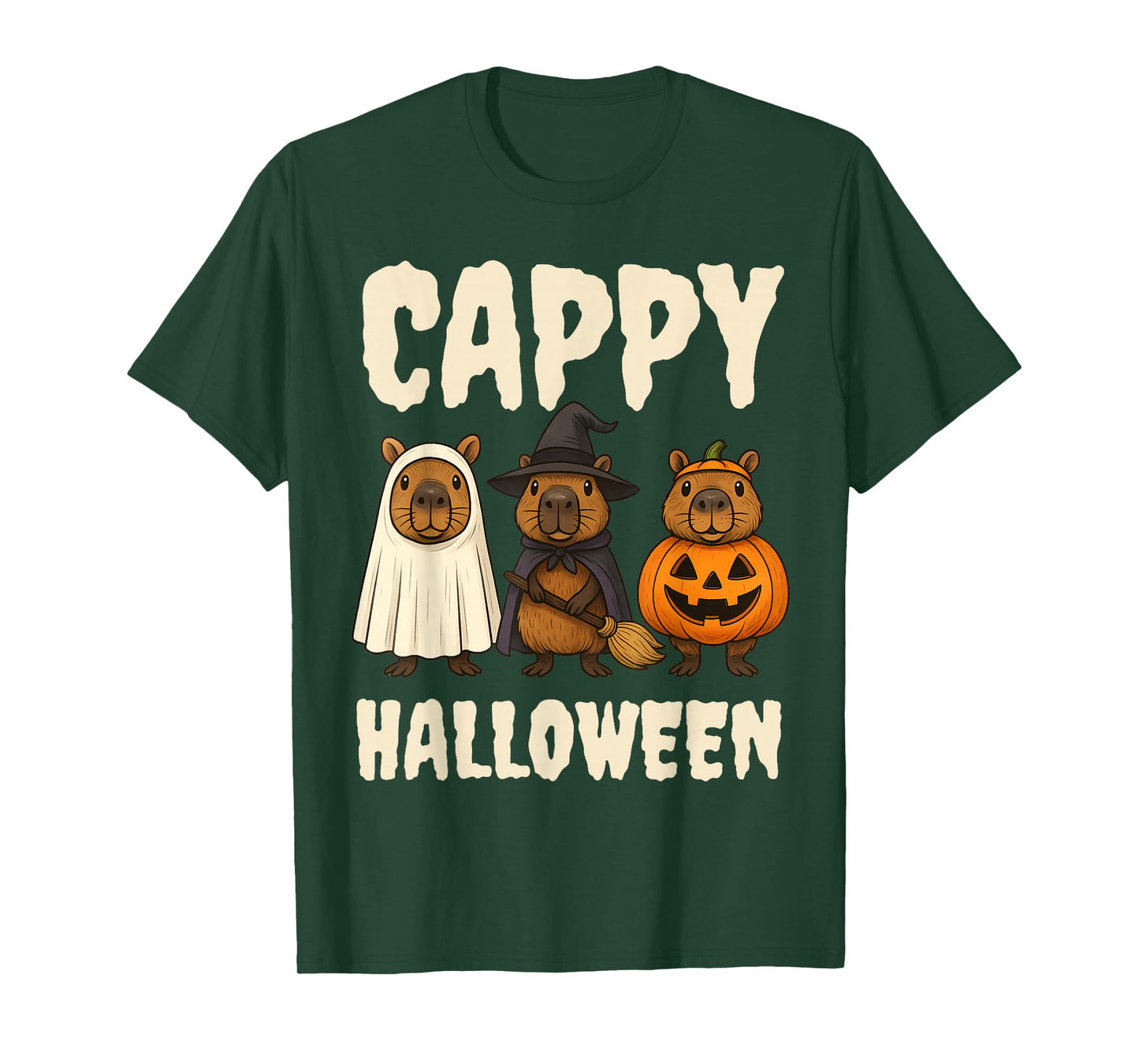 Cappy Halloween Funny Capybara Ghost Witch Pumpkin Spooky T-Shirt
