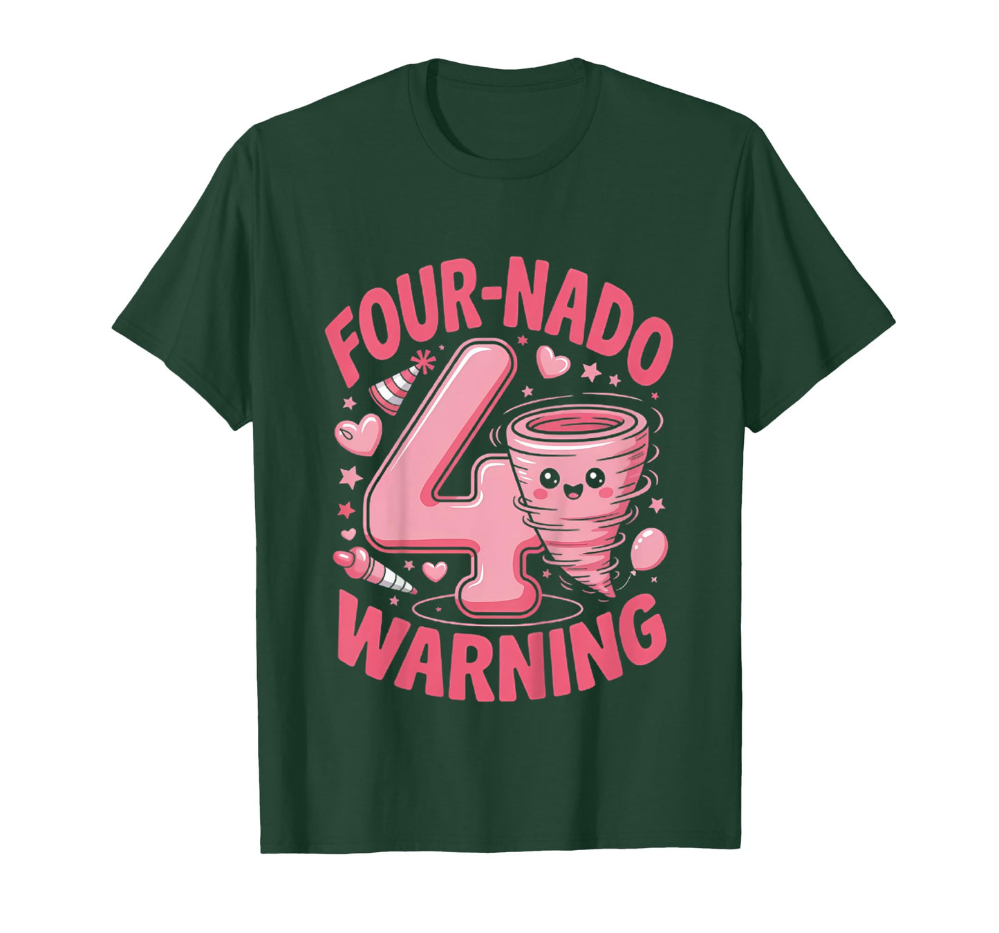 Kids Four-Nado Warning 4th Birthday Girl Tornado Birthday T-Shirt