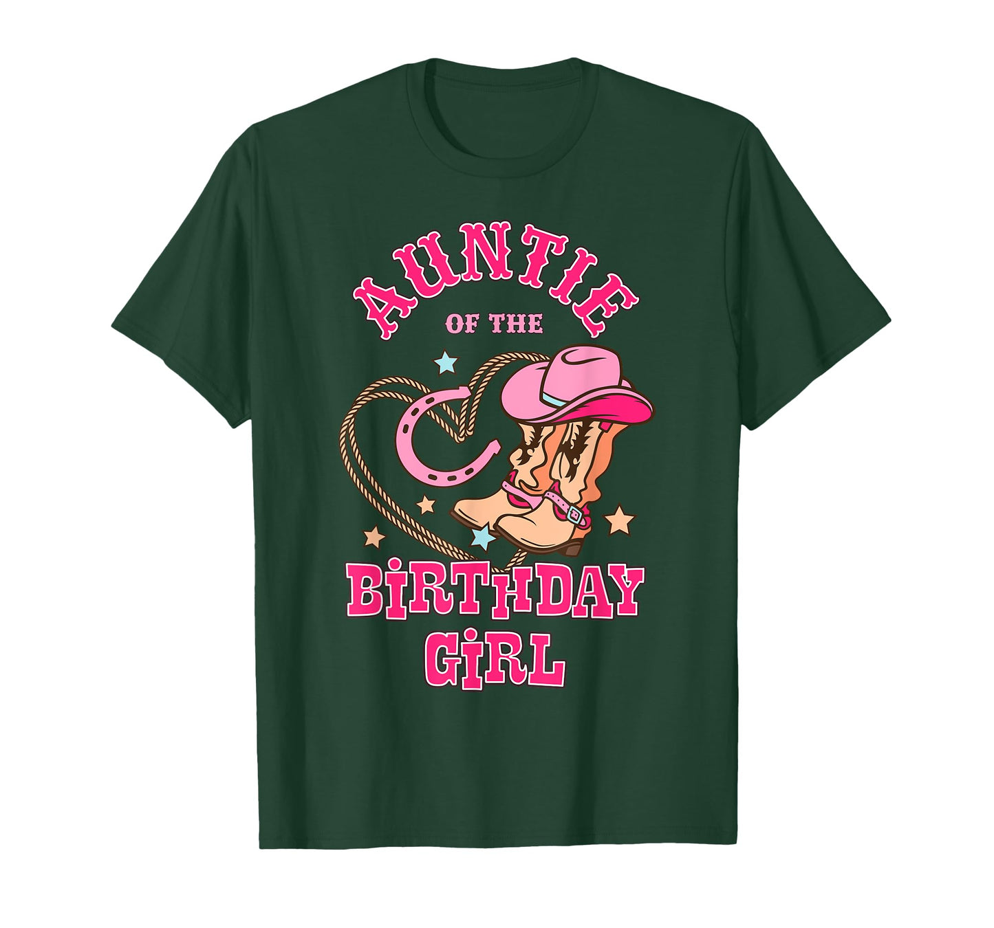 Auntie Of the Birthday Girl Pink CowGirl Western Rodeo T-Shirt