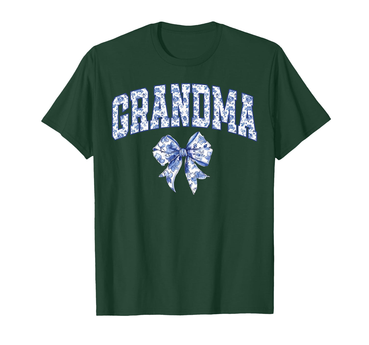 Grandma Coquette Toile Blue Bow Floral Family Matching T-Shirt