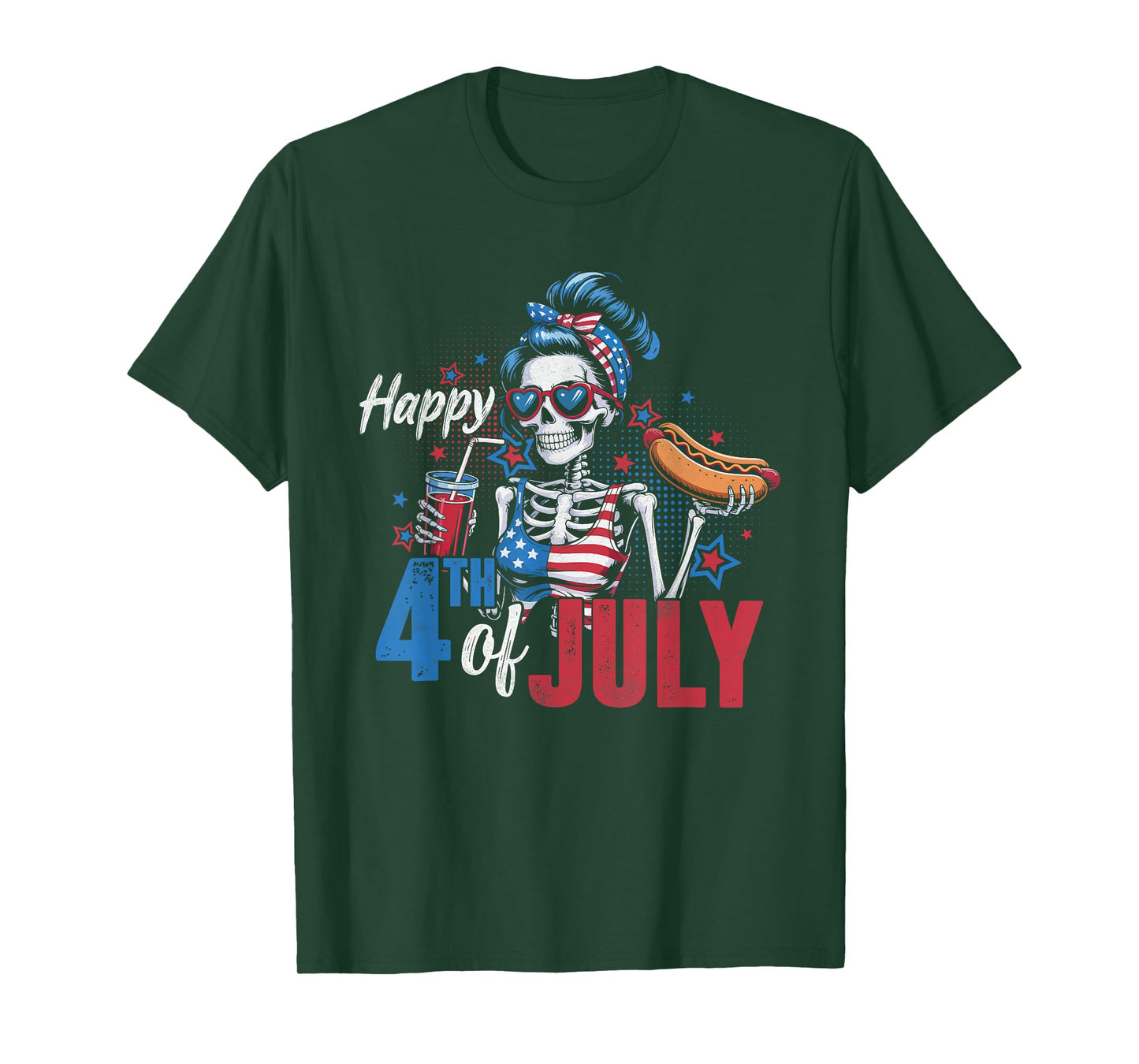 Happy 4th of July Funny Skeleton Hotdog US Flag Men Women T-Shirt