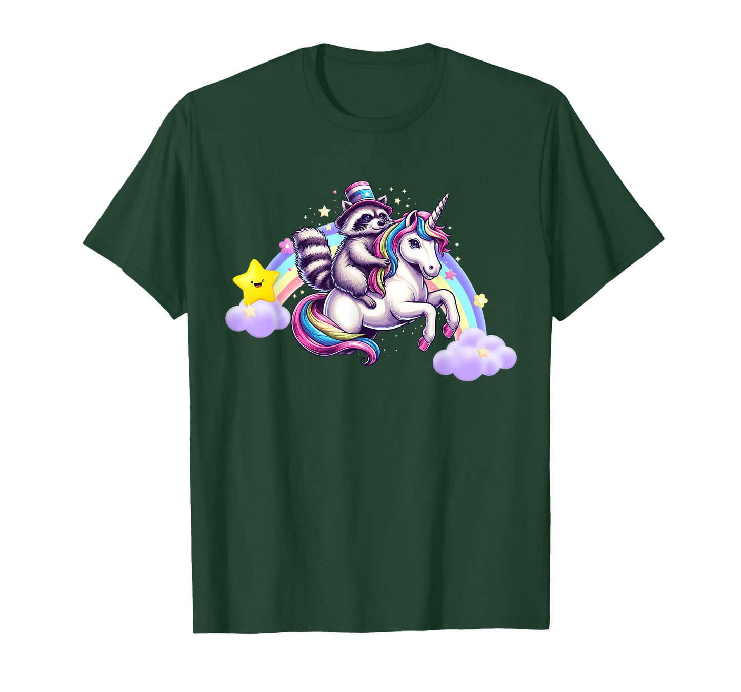 Raccoon Riding Unicorn Costume Colorful Rainbow Lover Kids T-Shirt
