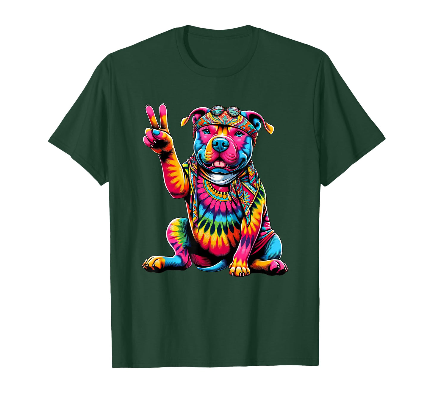 Peace Sign Tie Dye Pit Bull dog T-Shirt for Men Women Kids