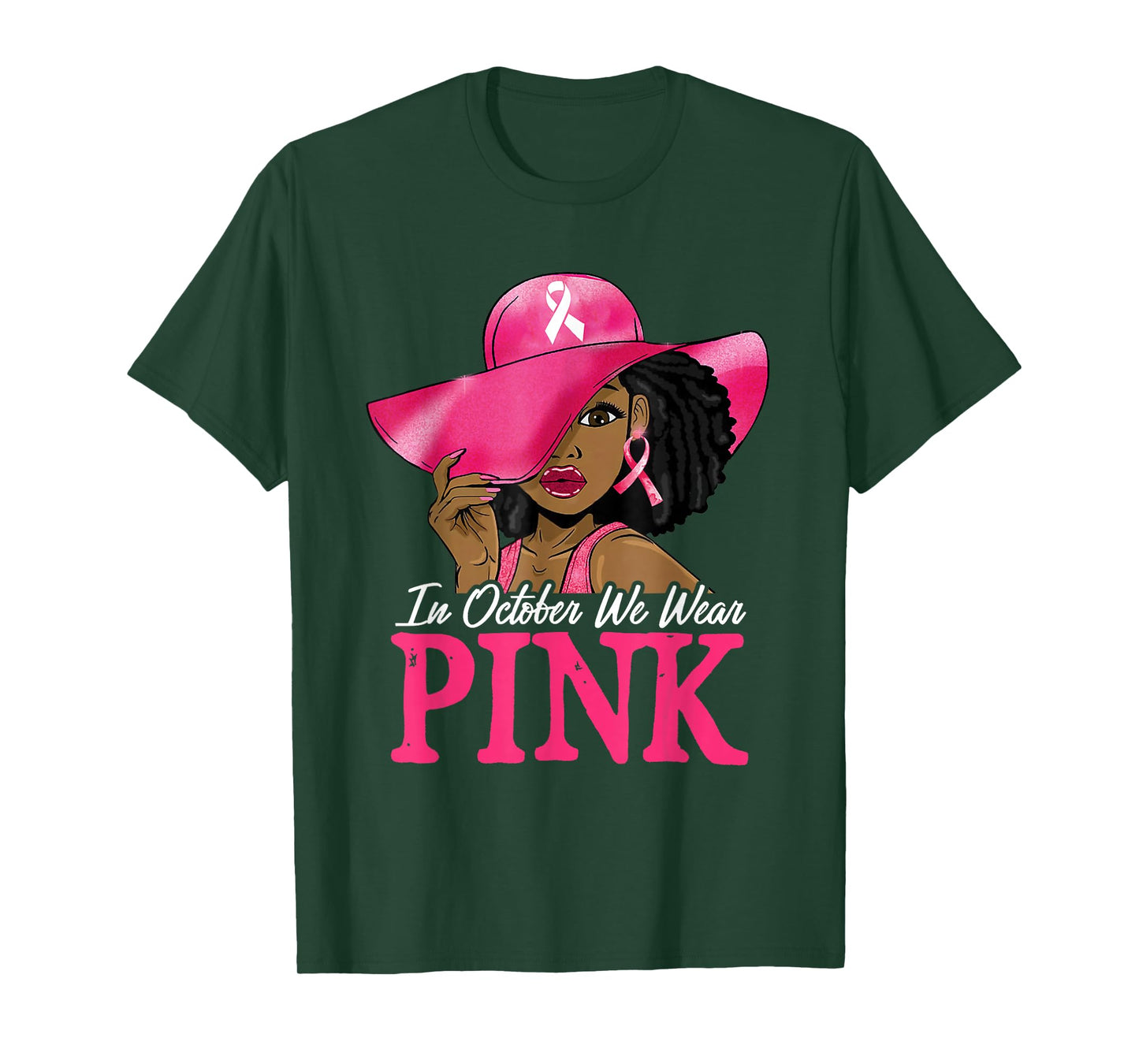 In October We Wear Pink Breast Cancer Awareness Black Women T-Shirt