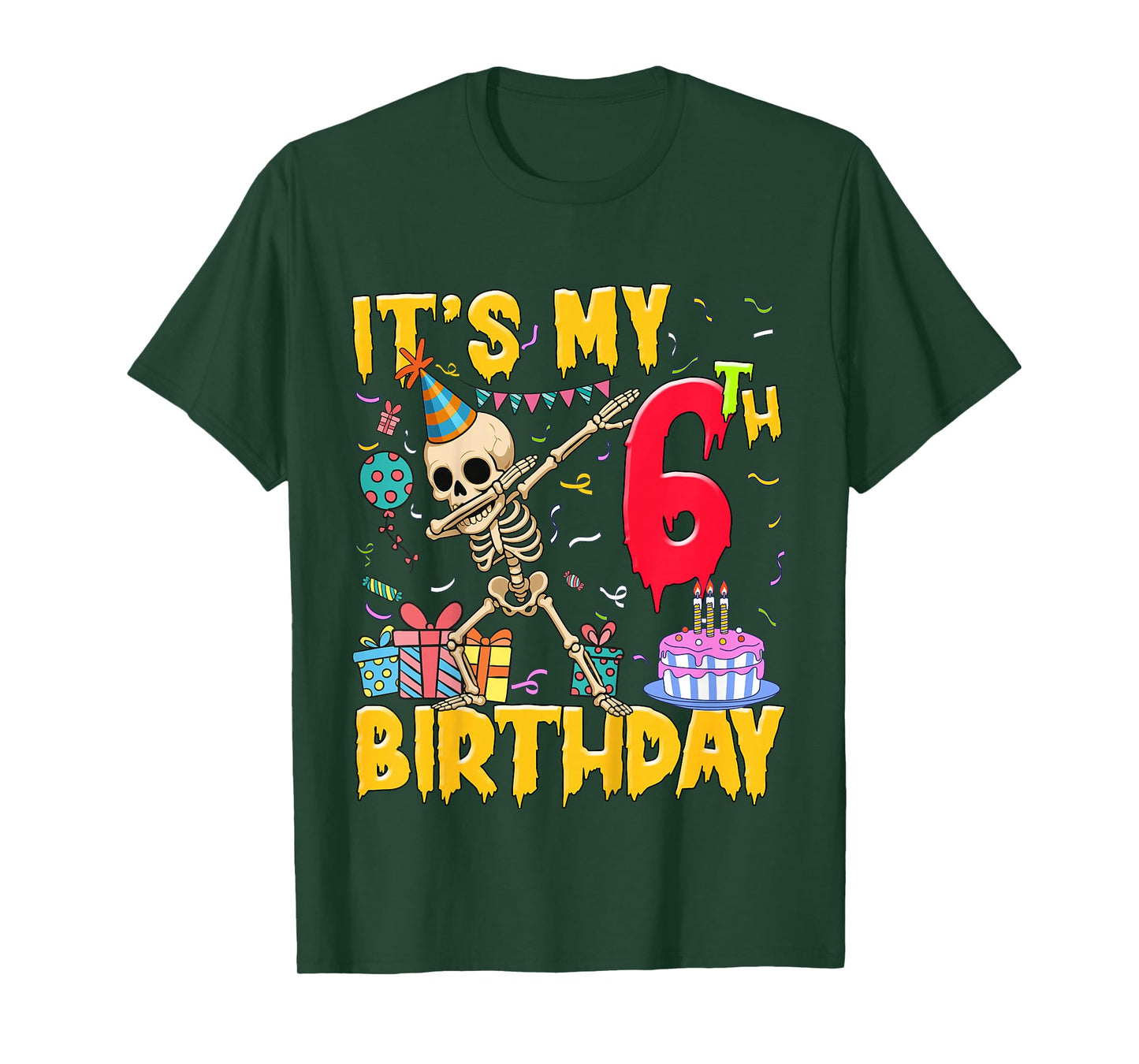 Kids It's My 6th Birthday Party Halloween Skeleton Birthday T-Shirt