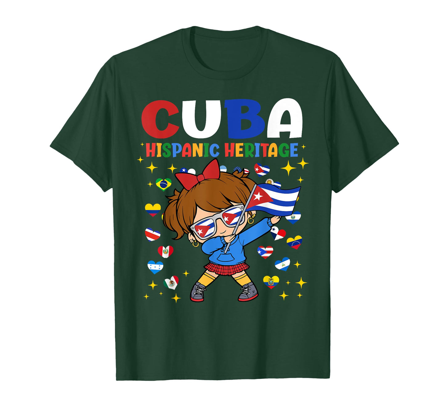 Hispanic Heritage Month Cuba Flag Cuban Girl Kids T-Shirt