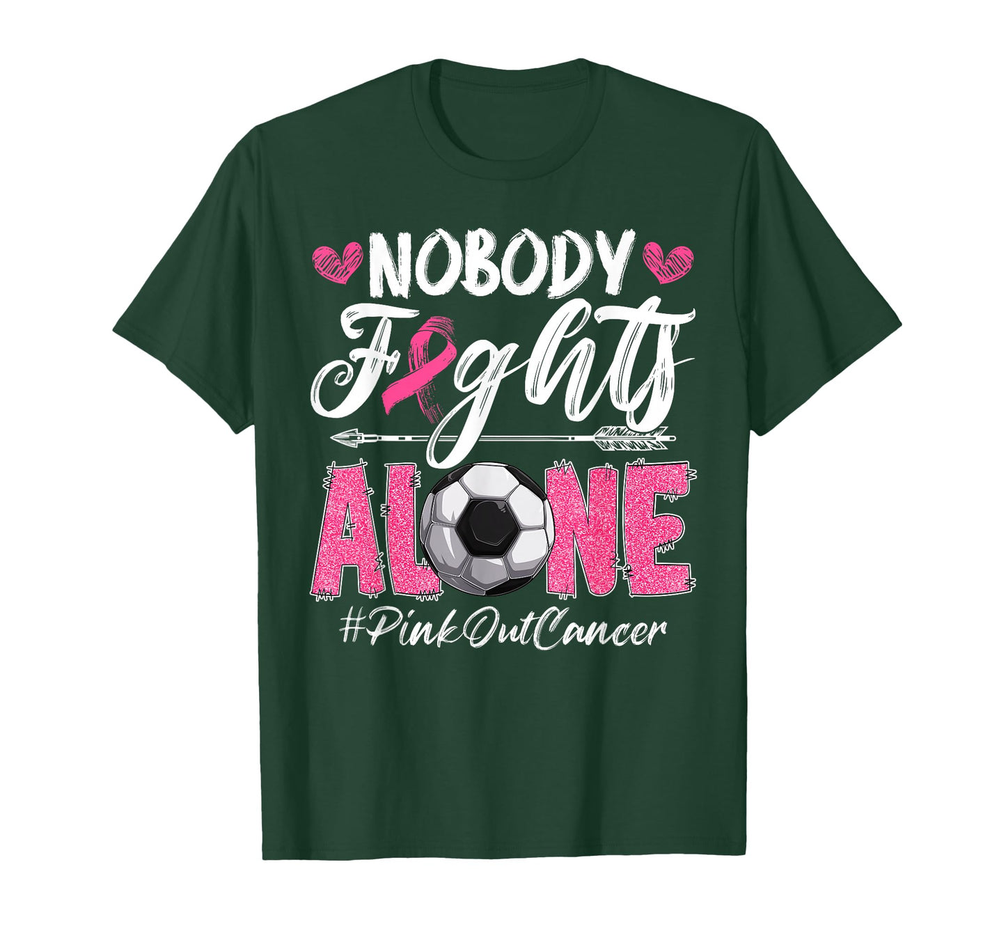 Nobody Fights Alone Pink Out Breast Cancer Soccer Boys Men T-Shirt