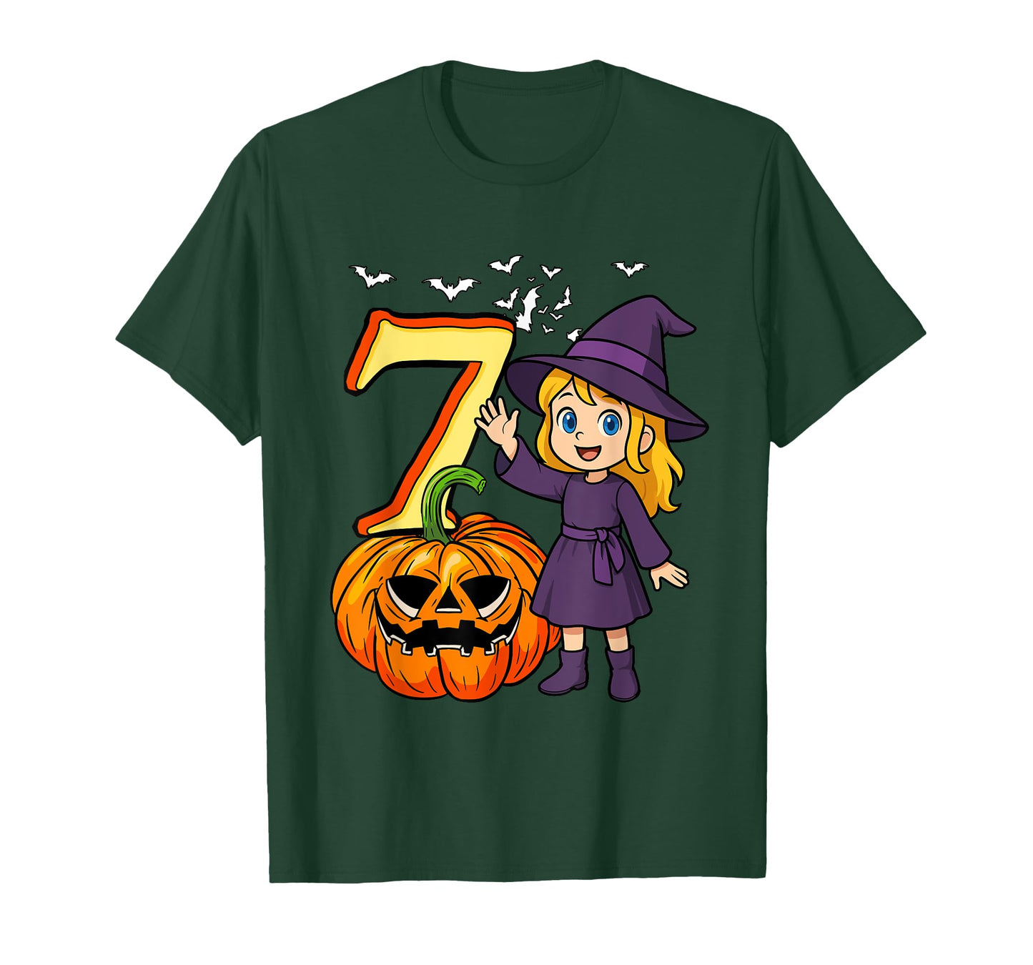 7 Halloween Cute Witch 7th Birthday Horror Carved Pumpkin T-Shirt