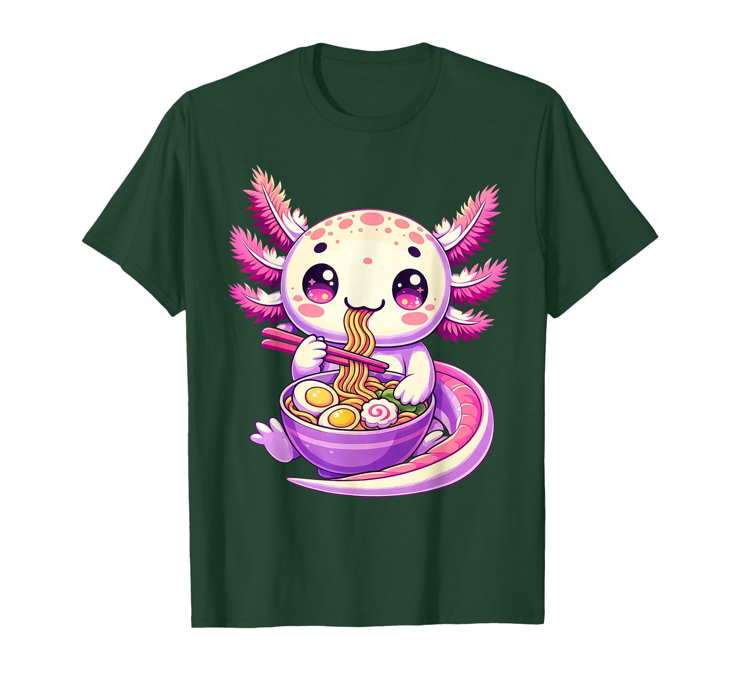Funny Axolotl Noodle Anime Kawaii Axolotl Eating Ramen Kids T-Shirt