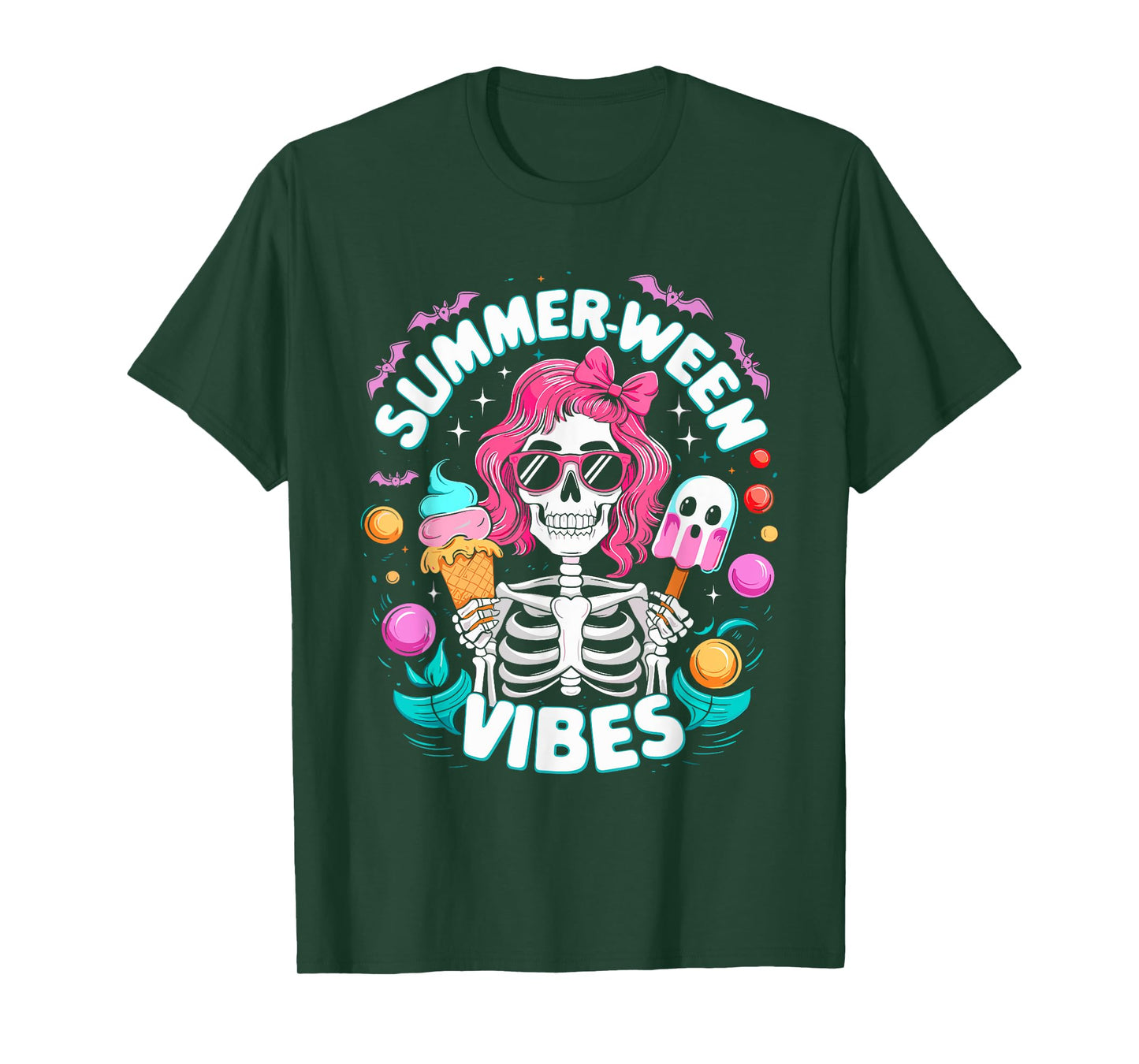 Summerween Vibes Skeleton Spooky Vacation Halloween Summer T-Shirt