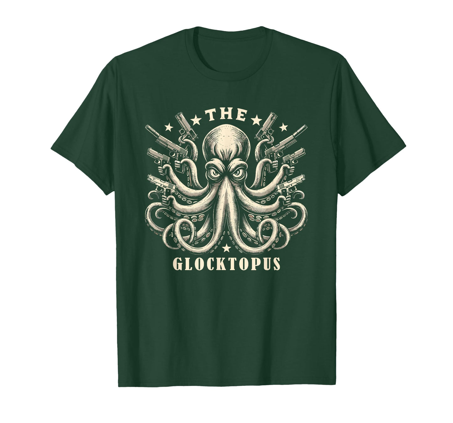 Gun Lover Vintage Squid Octopus Meme Funny Graphic Art T-Shirt