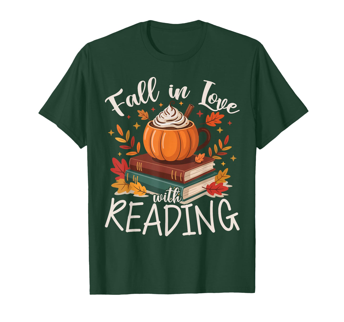 Fall in Love with Reading Autumn Librarian Cute Book Lover T-Shirt