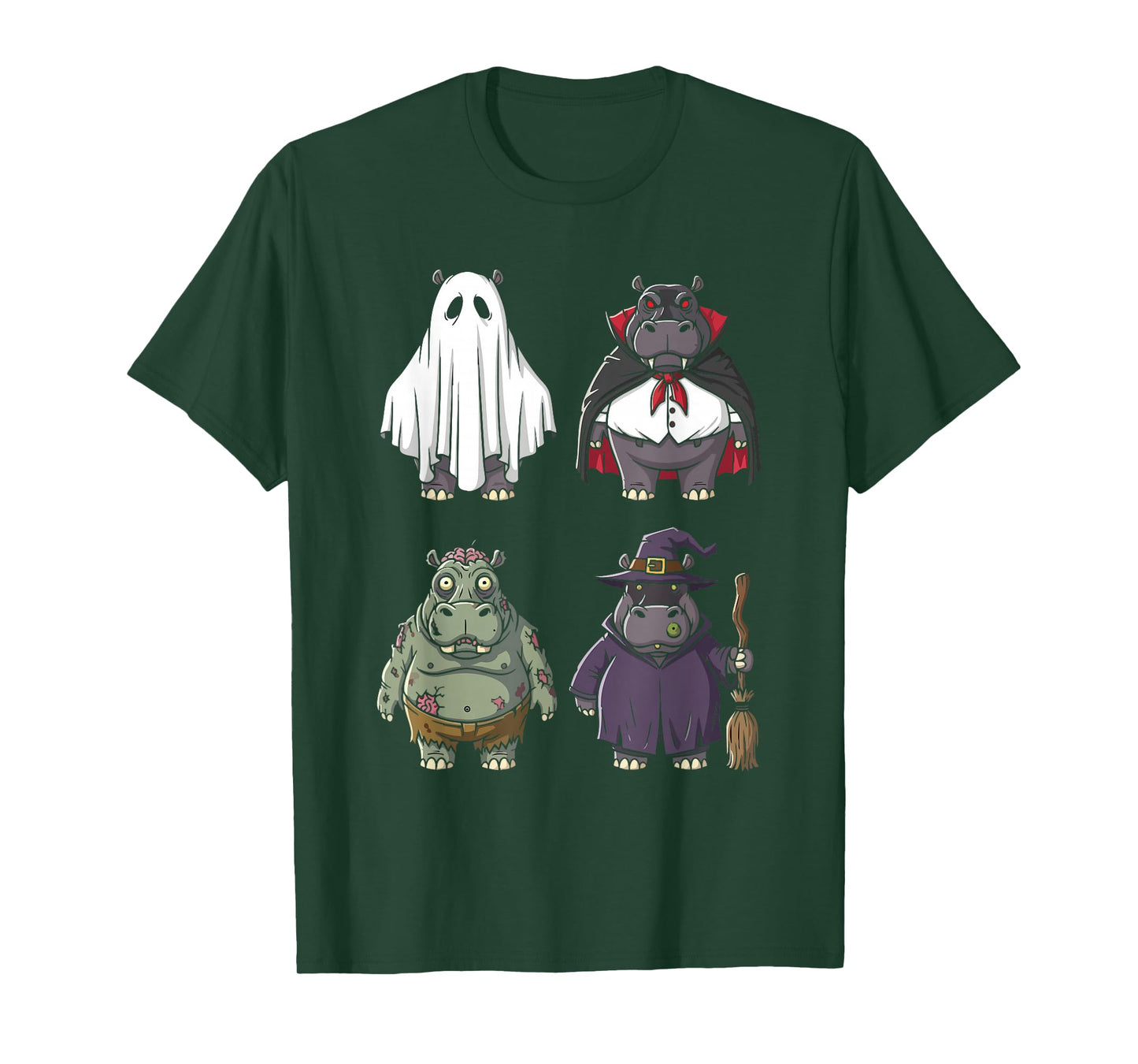 Funny Hippo Ghost Witch Zombie Halloween Costume Boys Girls T-Shirt