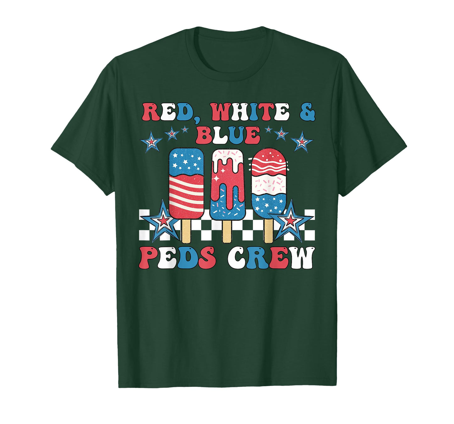 Retro Red White Blue PEDS Crew Ice Cream US Flag 4th Of July T-Shirt