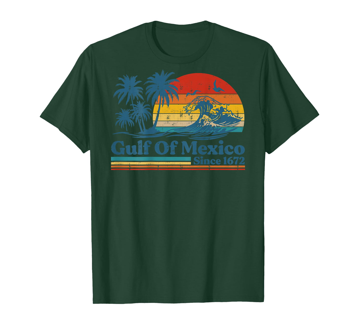 Gulf of Mexico Since 1672 Retro Sunset Graphic Design Back T-Shirt
