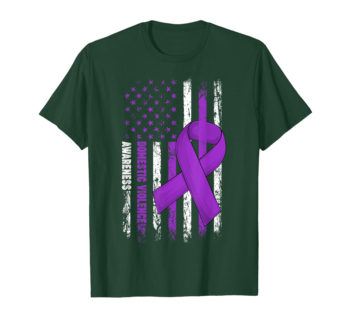 Domestic Violence Awareness Survivor Purple Ribbon USA Flag T-Shirt