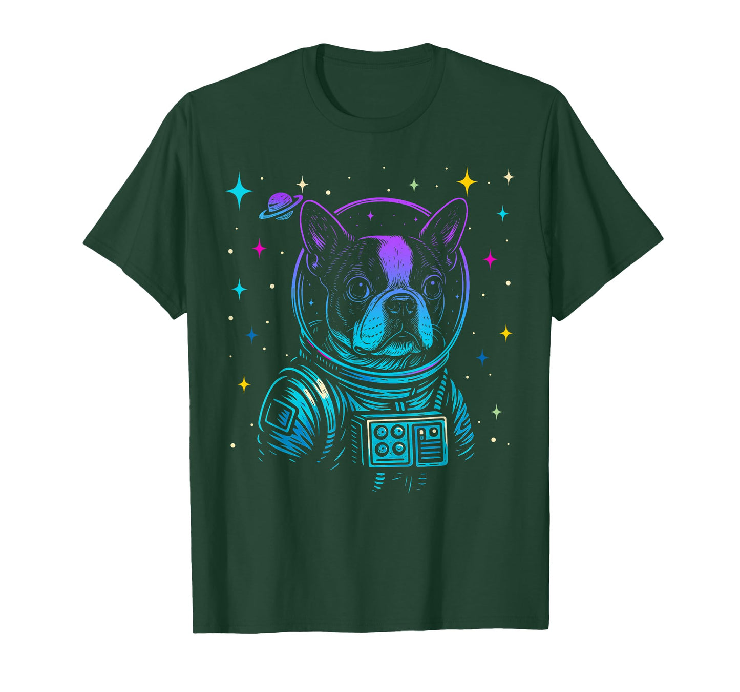 Colorful Astronaut Boston Terrier Space Galaxy Dog Lovers T-Shirt
