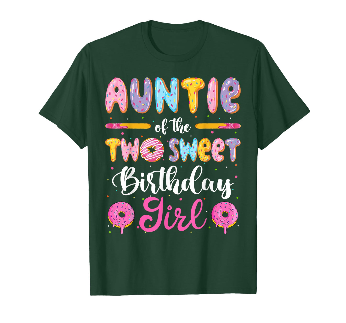 Auntie Of The Two Sweet Birthday Girl Donut 2Nd Birthday T-Shirt
