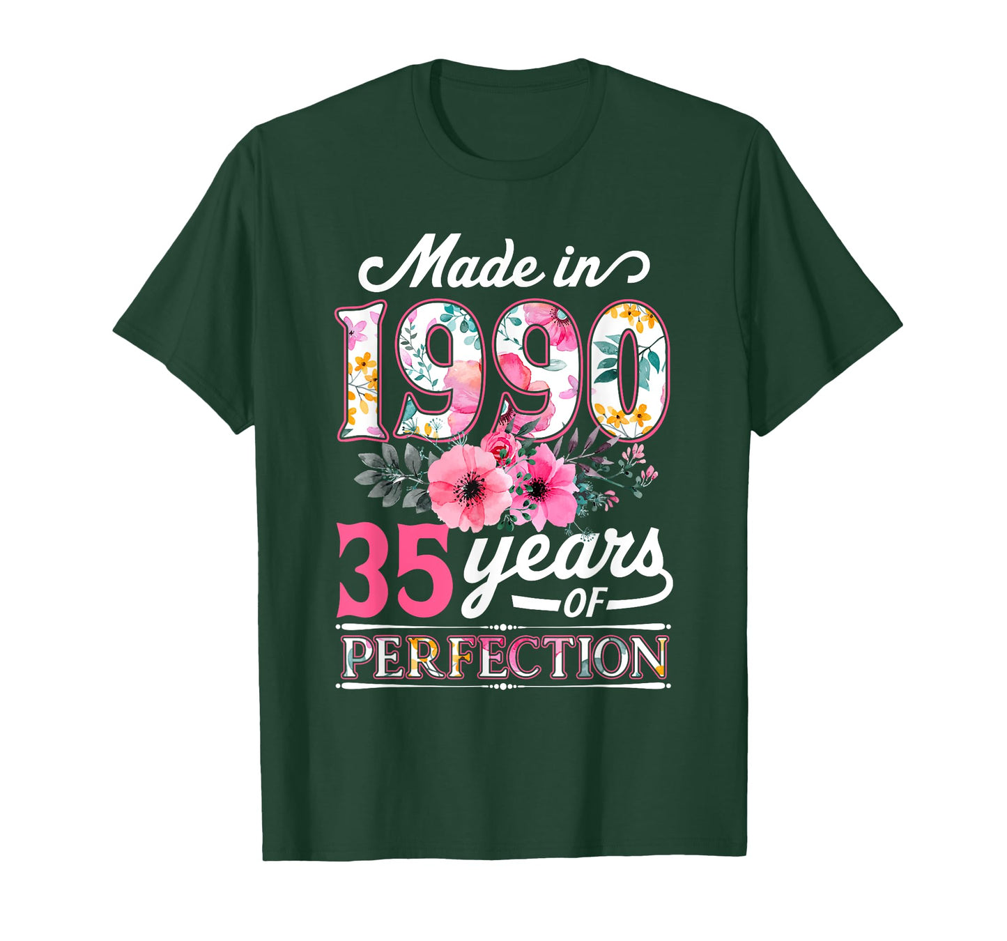 35 Year Old Made In 1990 Floral Flower 35th Birthday Womens T-Shirt