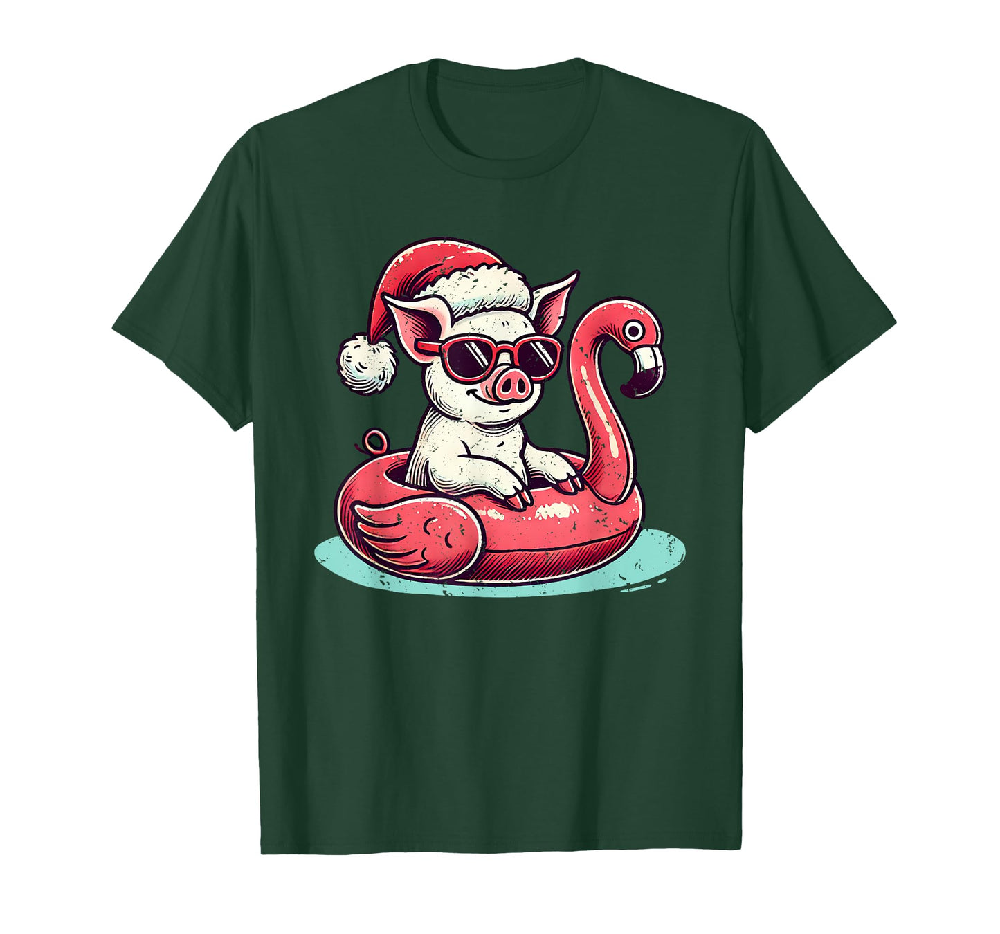 Funny Christmas in July Pig Mom Santa Flamingo Floatie T-Shirt