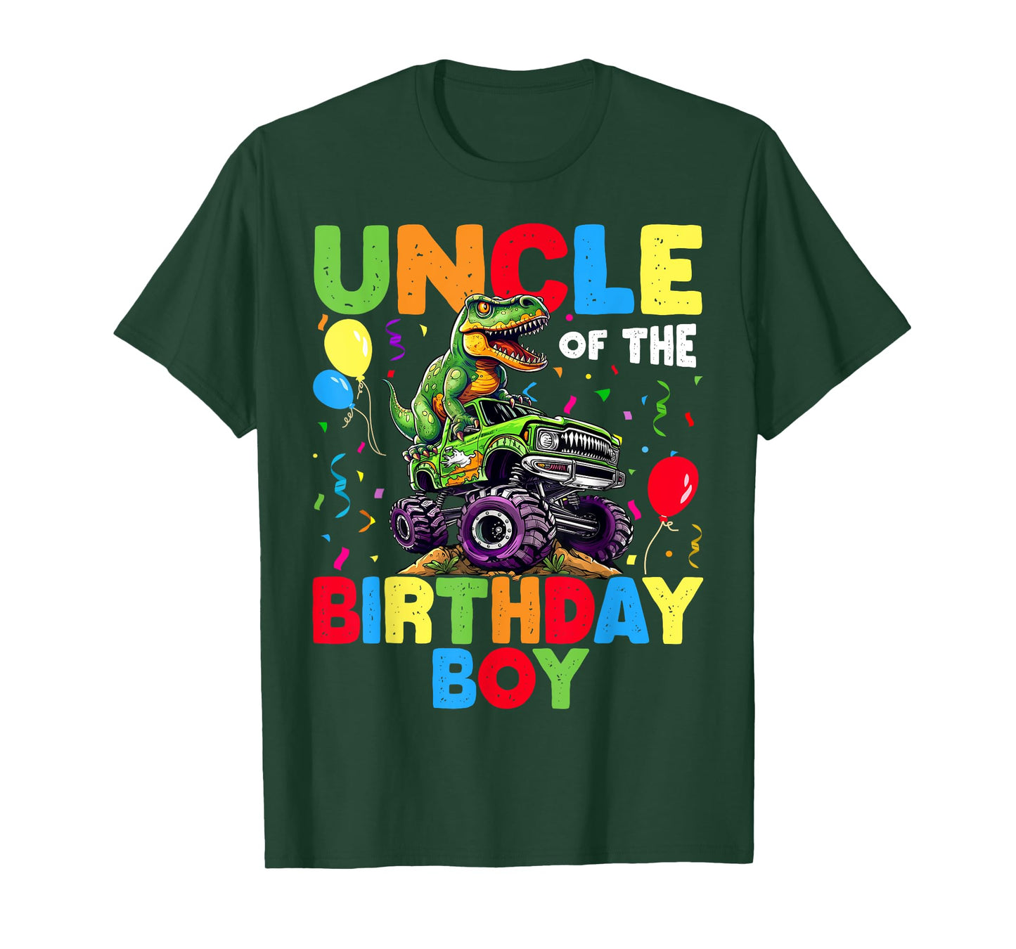 Uncle Of The Birthday Boy Dinosaur T-Rex Monster Truck T-Shirt