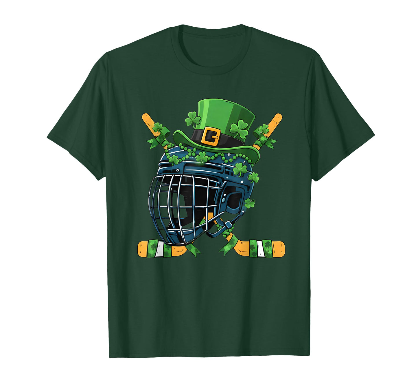 St Patricks Day Ice Hockey Helmet Saint Paddys Boys Men T-Shirt - T-Shirt | Forest
