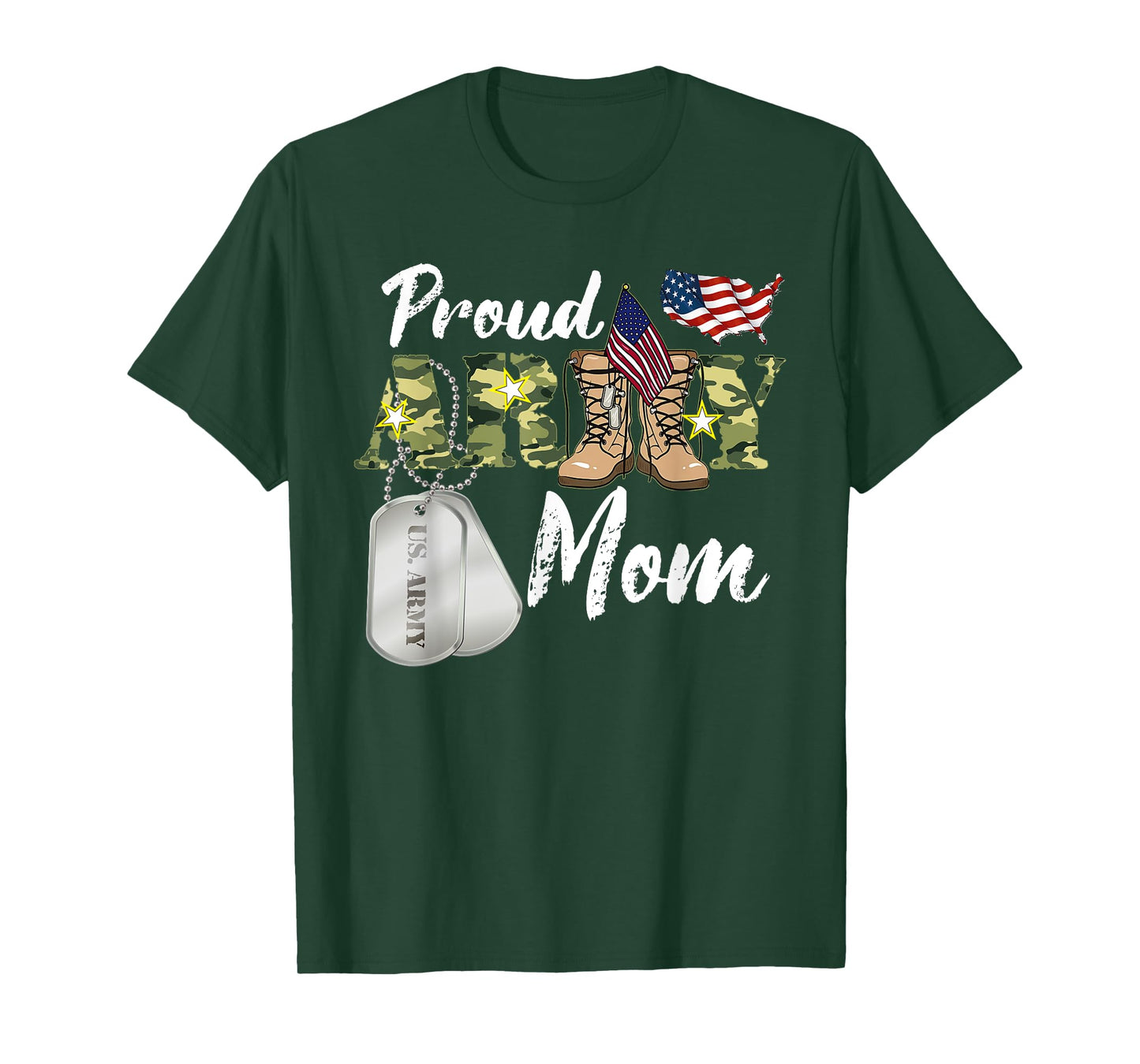 Mom Military Mom with Dog Tag US Flag T-Shirt for Men Women Kids