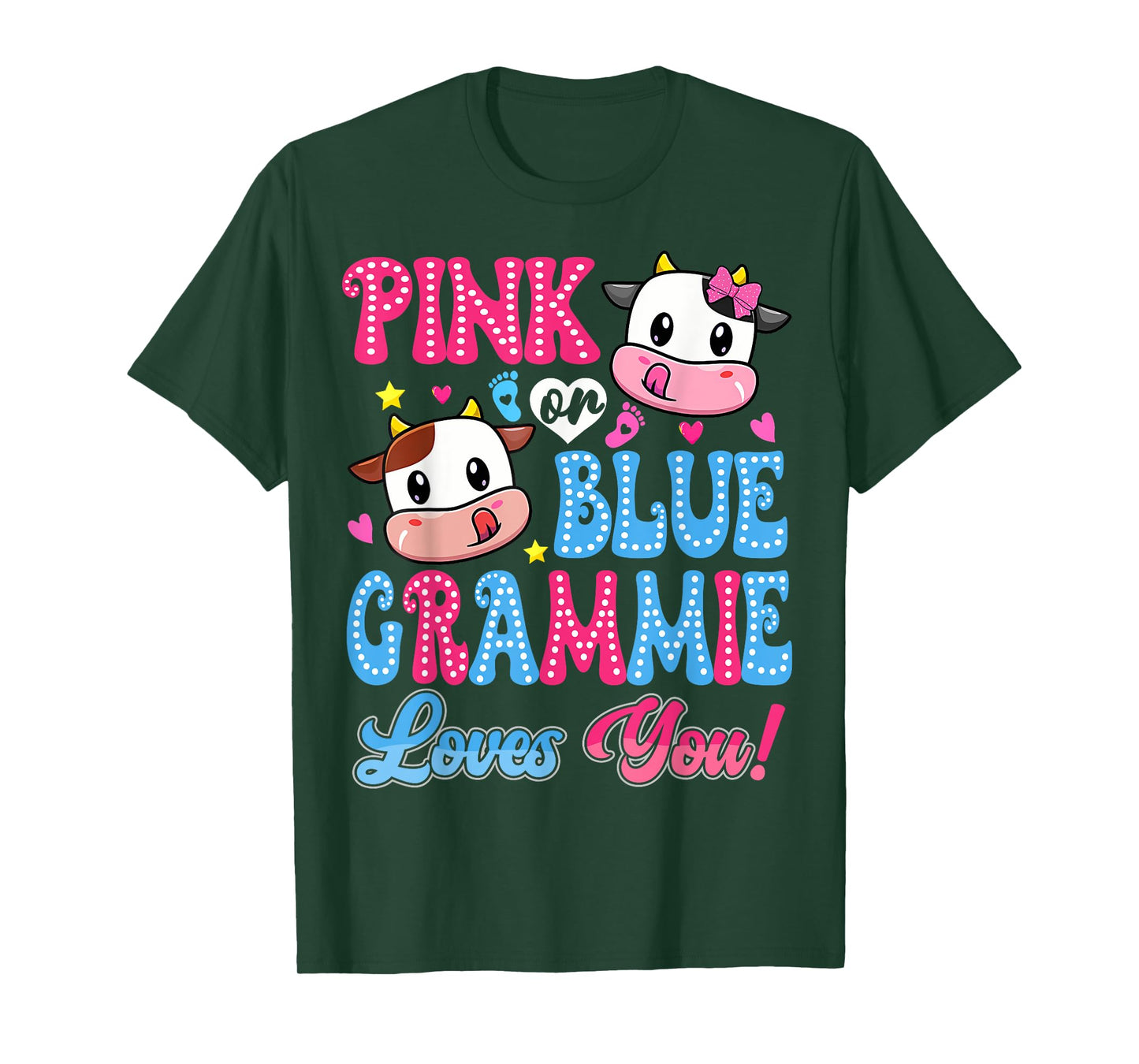 Pink Or Blue Grammie Loves You Cow Baby Gender Reveal T-Shirt