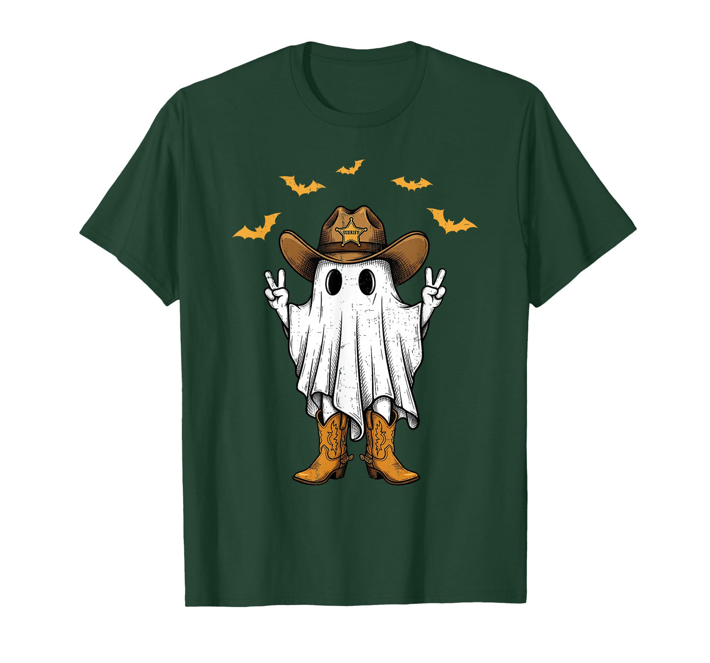 Cute Cowboy Ghost Sheriff Peace Funny Halloween Men Women T-Shirt