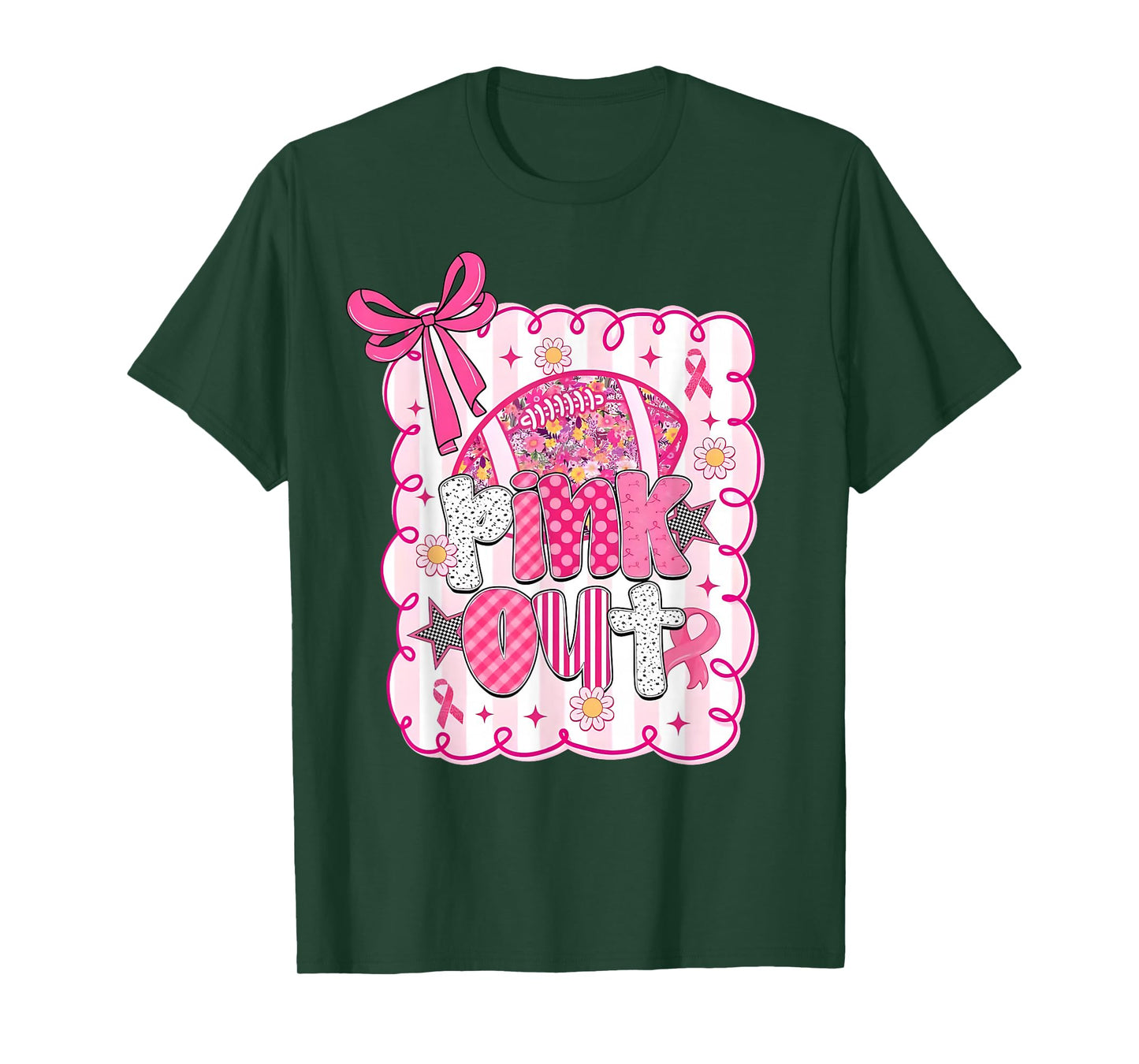 Pink Out Breast Cancer Football Coquette Bow Mom Girls Women T-Shirt