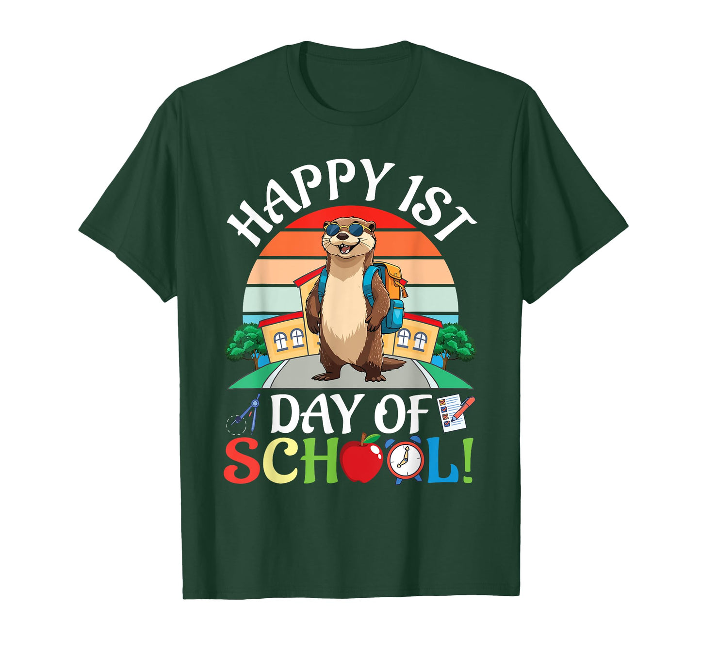 Otter With School Backpack Books Happy First Day Of School T-Shirt