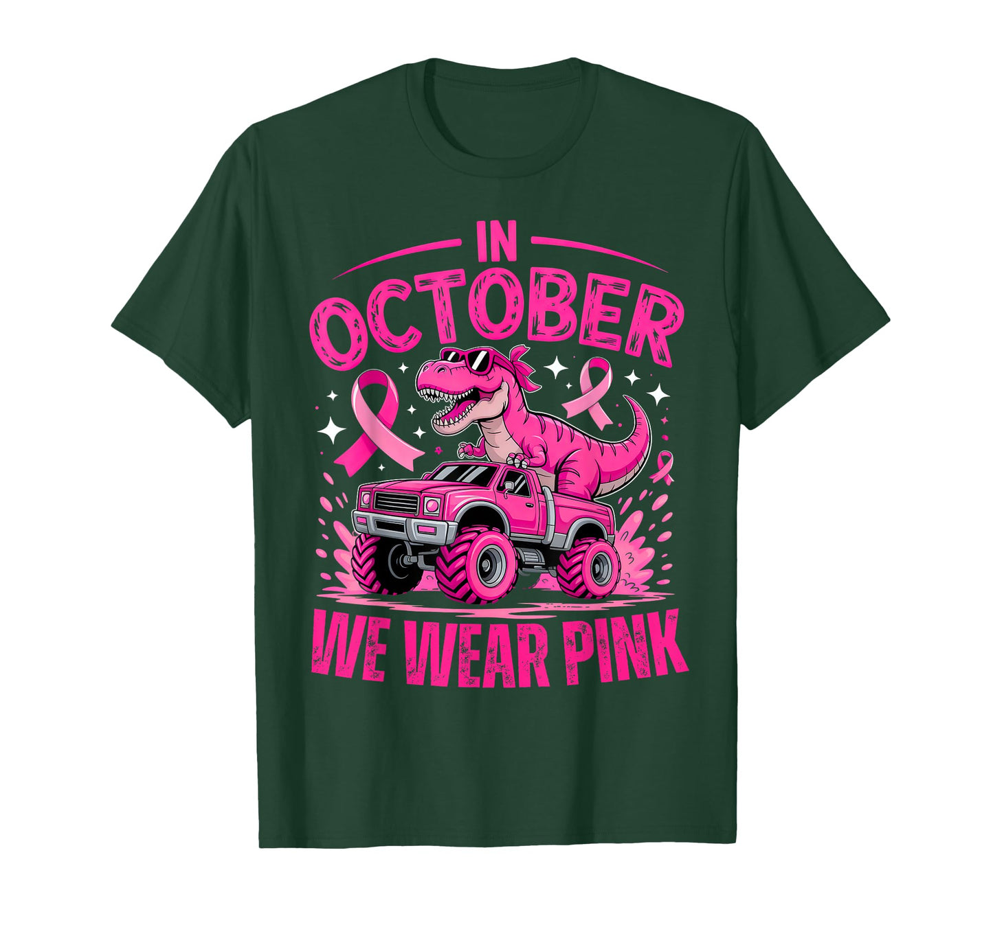 Trex Dino in October We Wear Pink Breast Cancer Awareness T-Shirt