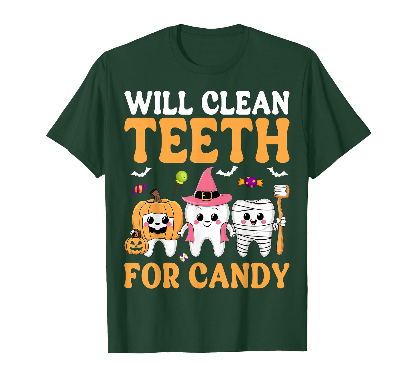 Will Clean Teeth for Candy Dental Assistant Spooky Halloween T-Shirt