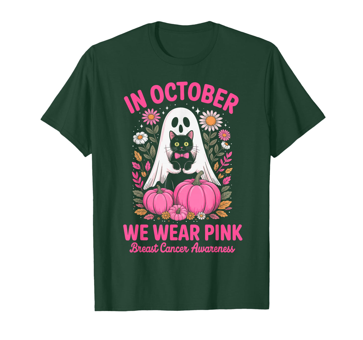 Breast Cancer Women Halloween Ghosts in October We Wear Pink T-Shirt