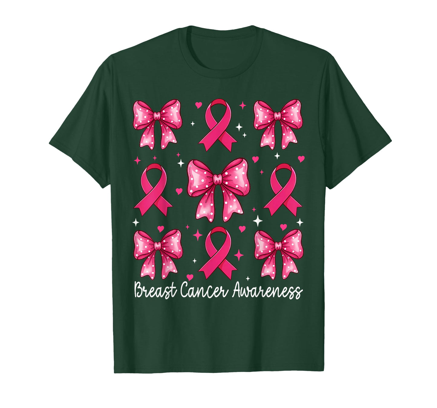 Cute Coquette Bow Pink Ribbon Breast Cancer Awareness T-Shirt