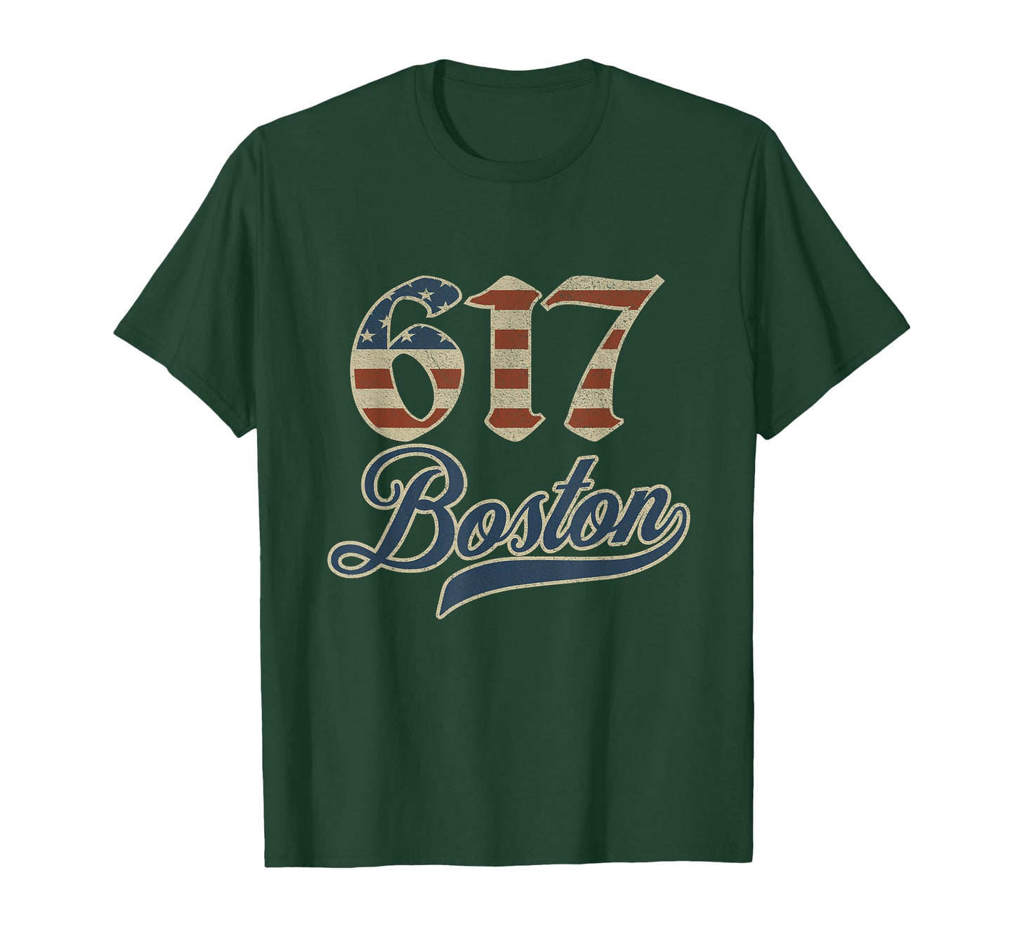Vintage Boston 617 Area Code Patriot USA American Flag T-Shirt