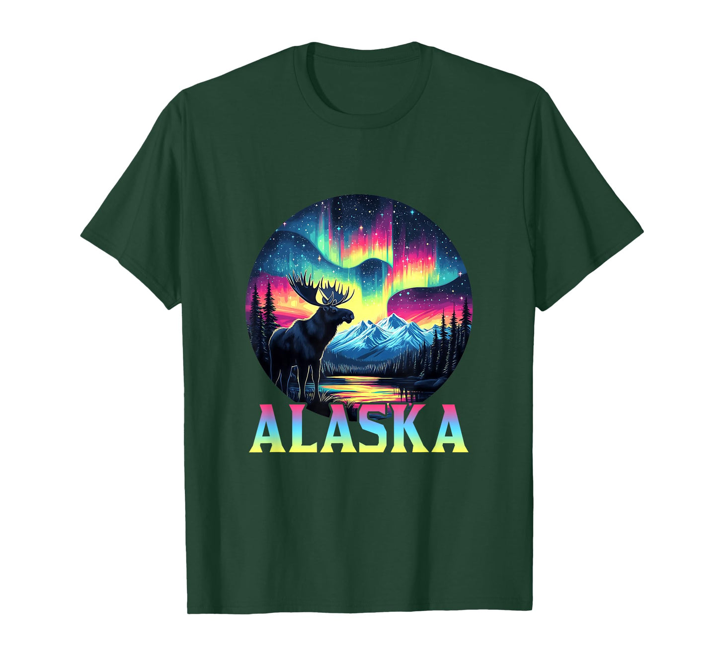 Alaska Northern Lights Aurora Viewing Alaska Vacation Moose T-Shirt