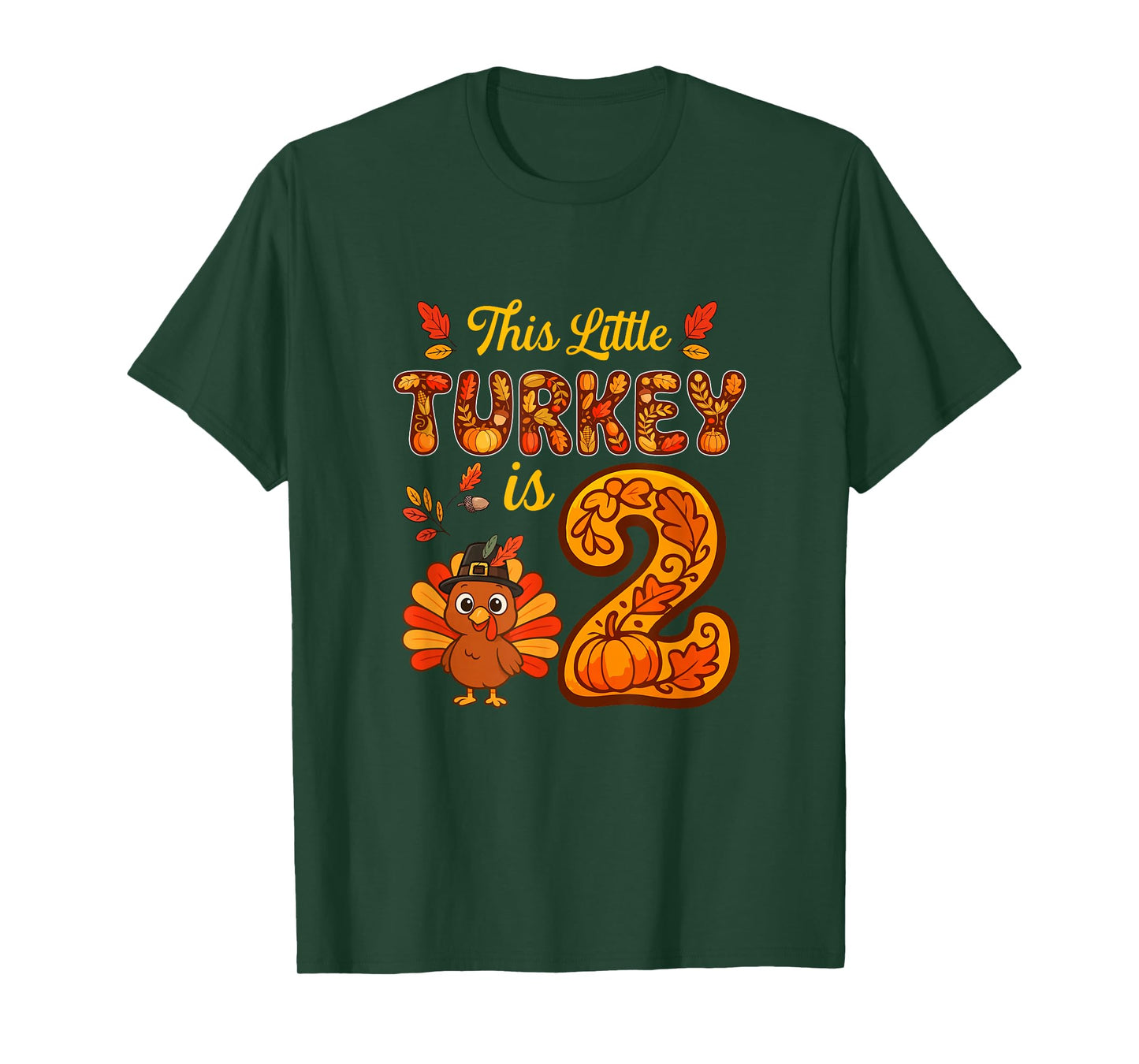 Little Turkey is 2 Years 2nd Birthday Thanksgiving Family T-Shirt