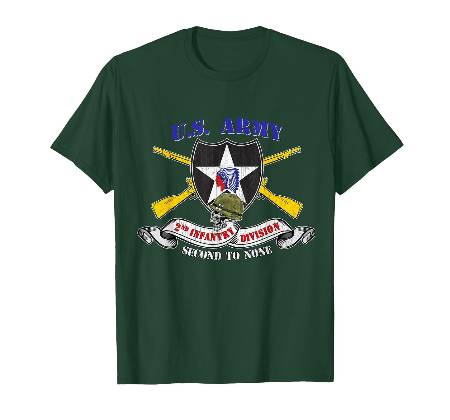 2nd Infantry Division Veteran 2ID T-Shirt - Unisex Adults - Black - Small - Short Sleeve - Modern Classic Fit U-Neck - Military Veteran T-Shirt