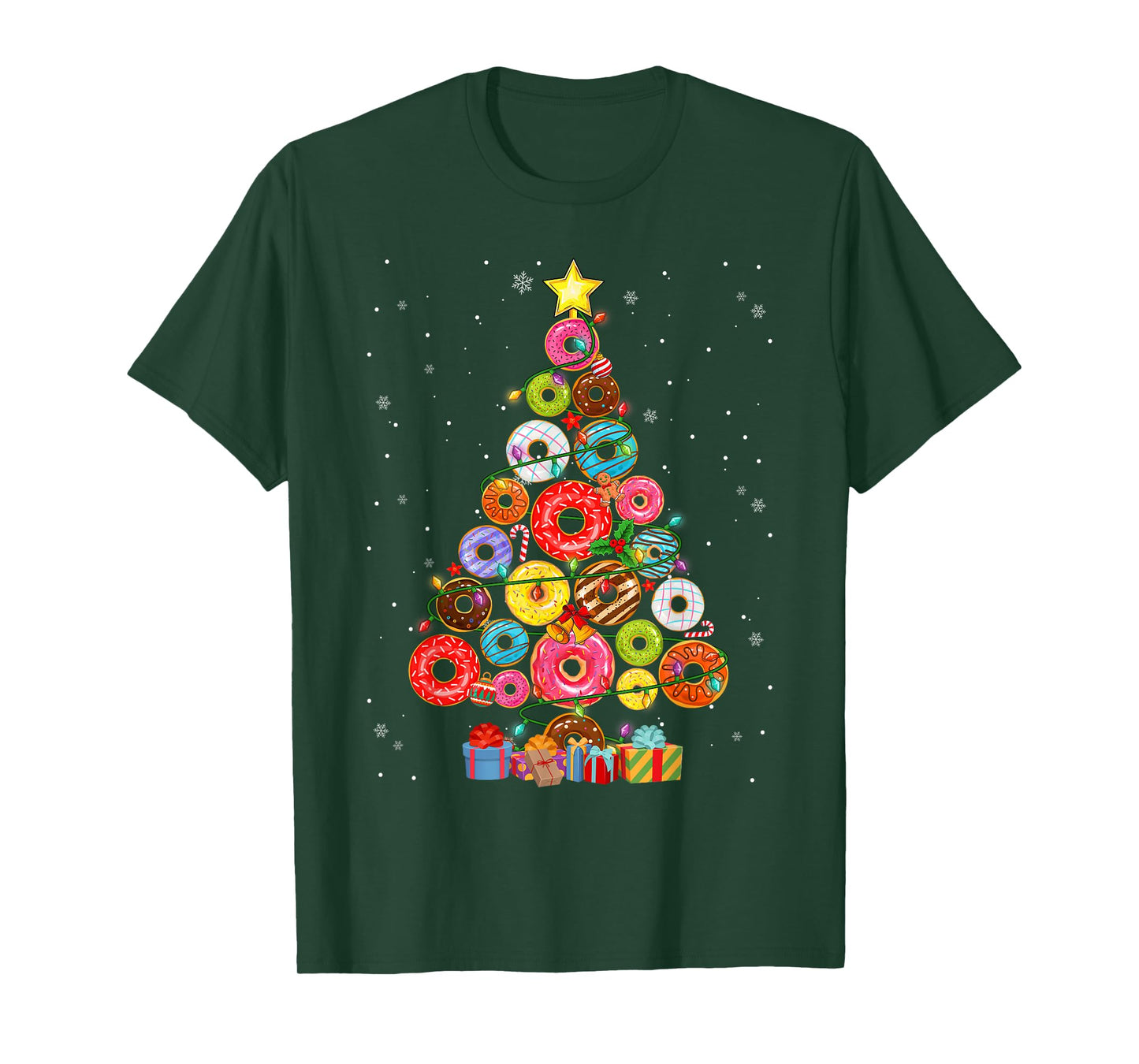 Funny Donuts Christmas Tree Lights Xmas PJS Boys Kids Girls T-Shirt