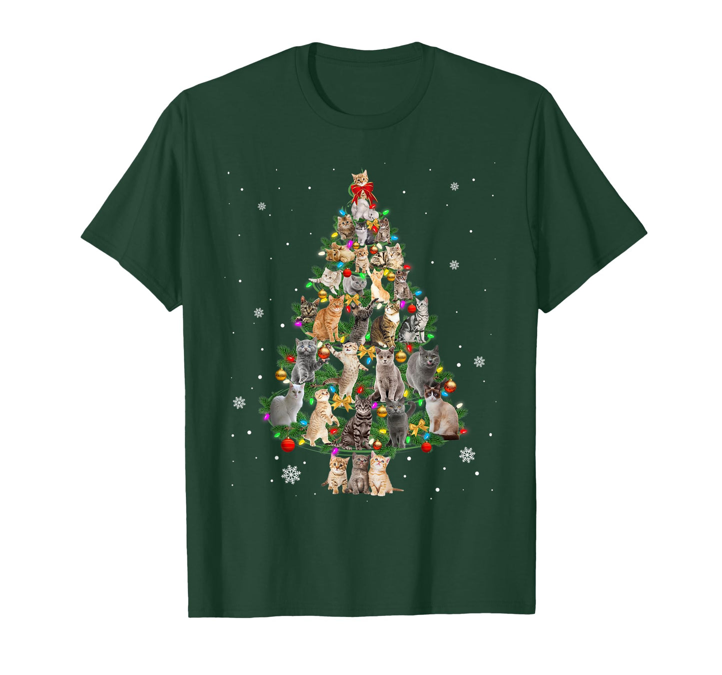 Meowy Xmas Cats Christmas Tree Lights Snow Kitten Funny Gift T-Shirt