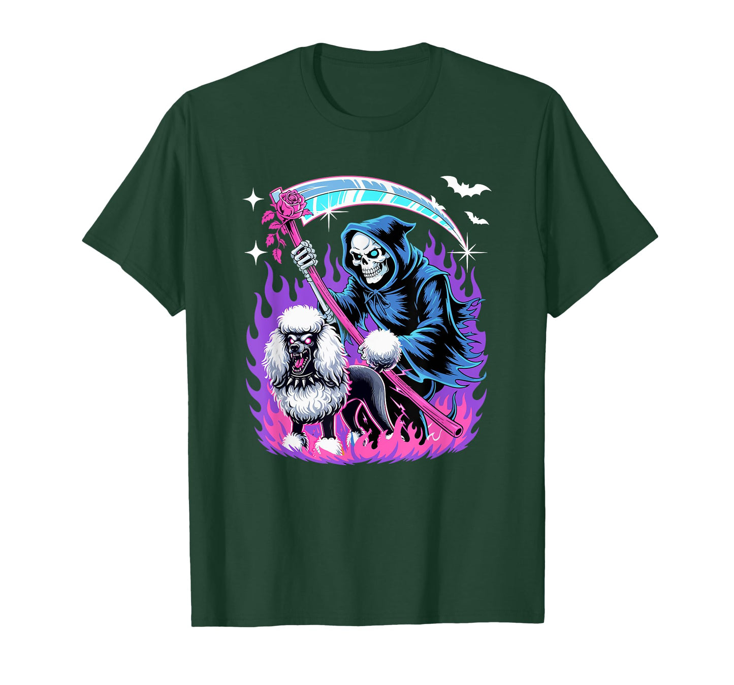 Horror Skeleton With Poodle Halloween Dog Lover Owner Family T-Shirt