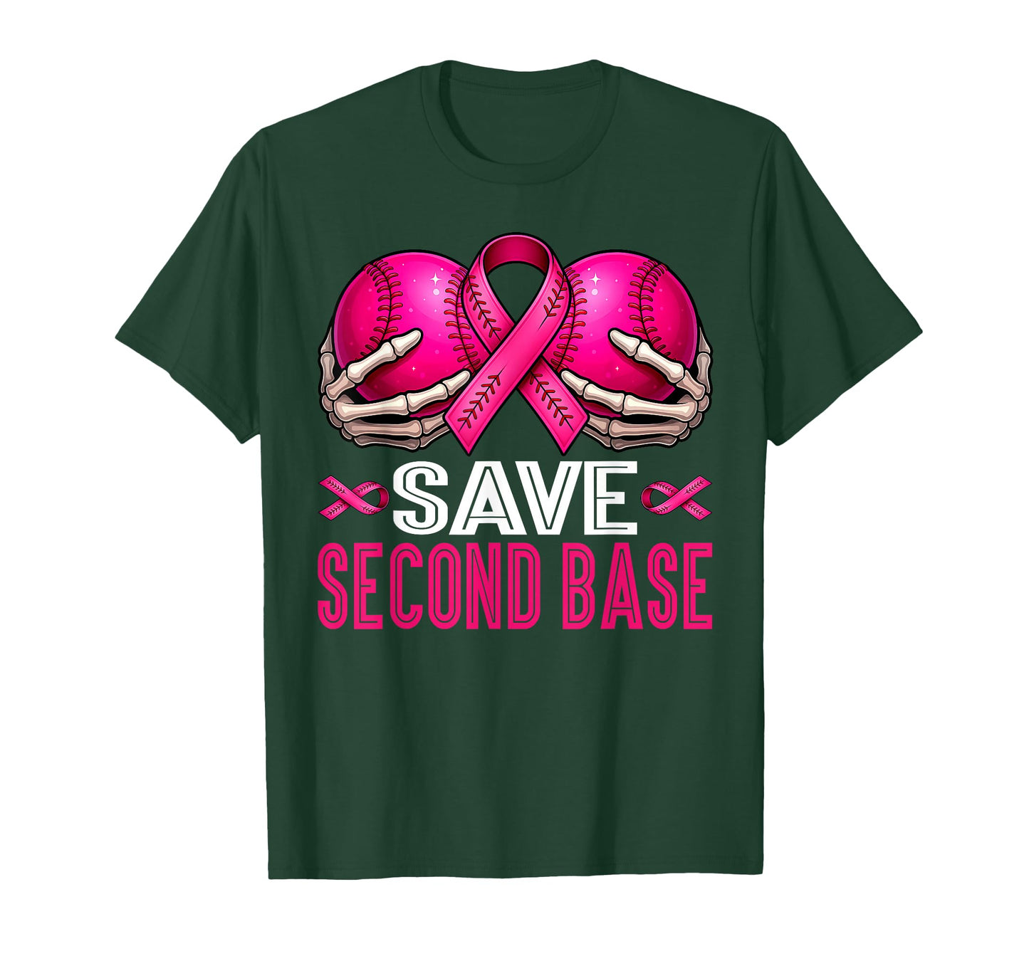 Save 2nd Base Breast Cancer Awareness Pink Ribbon Baseball T-Shirt