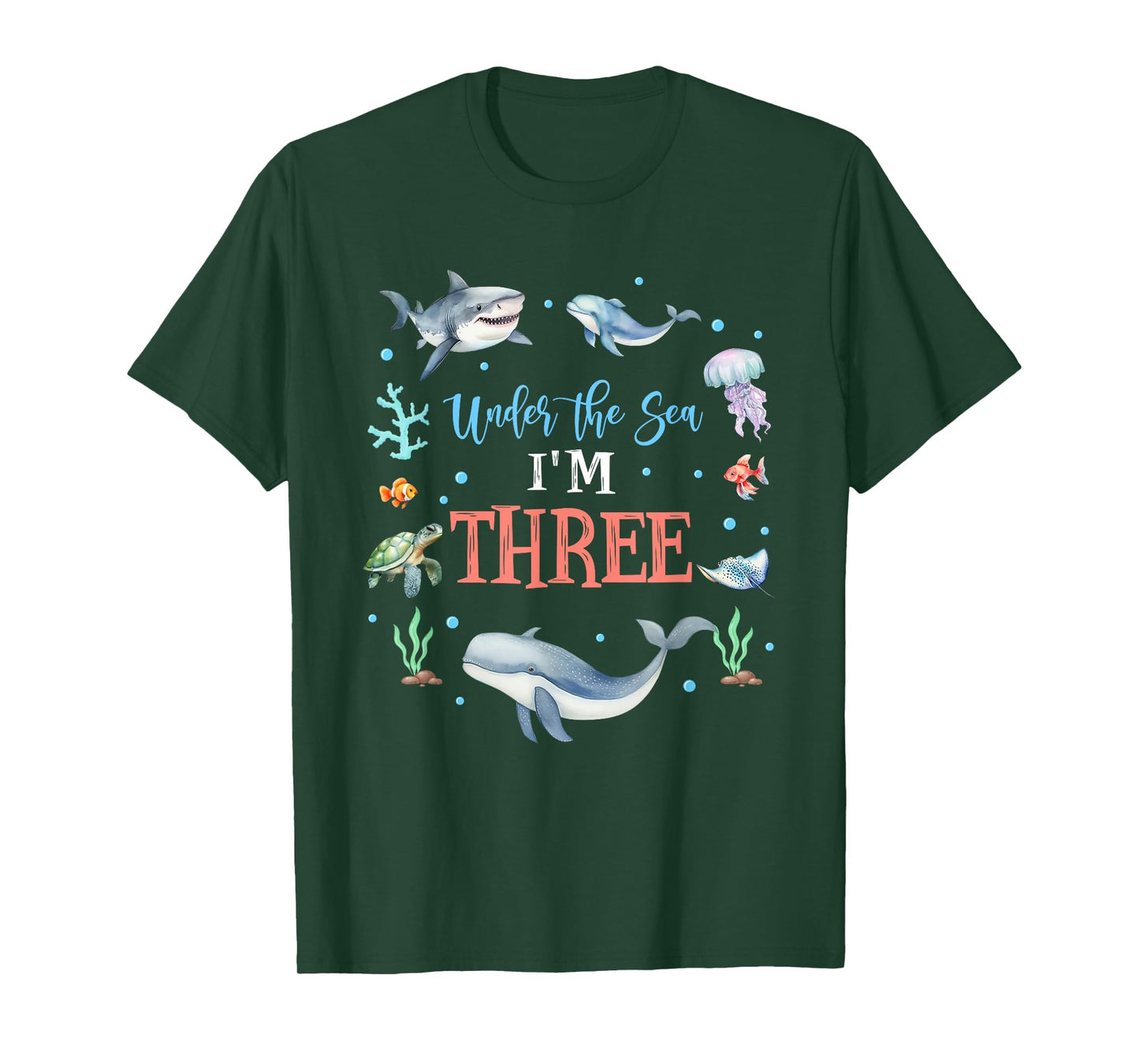 Under The Sea I'm 3 Year Old Ocean Life Whale 3rd Birthday T-Shirt