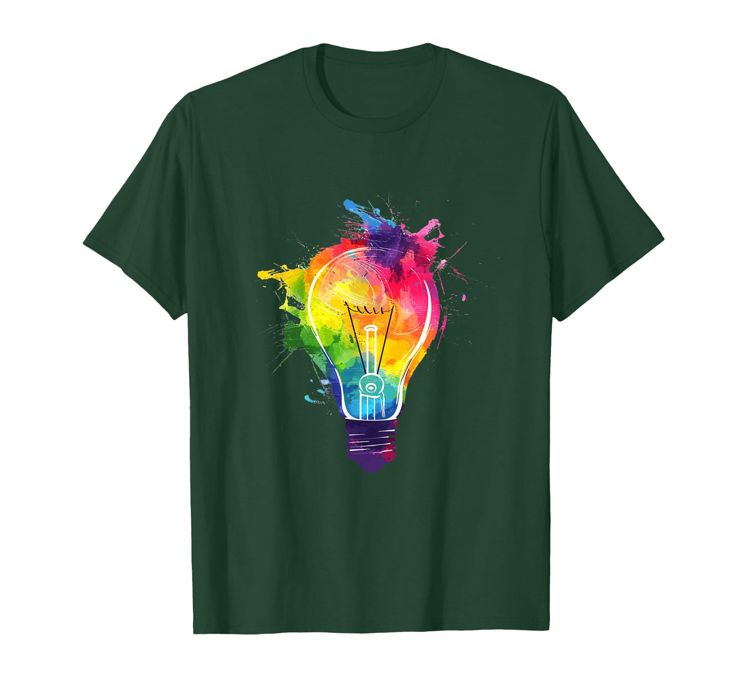 Creative Colorful Light Bulb Artistic Paint Splash T-Shirt