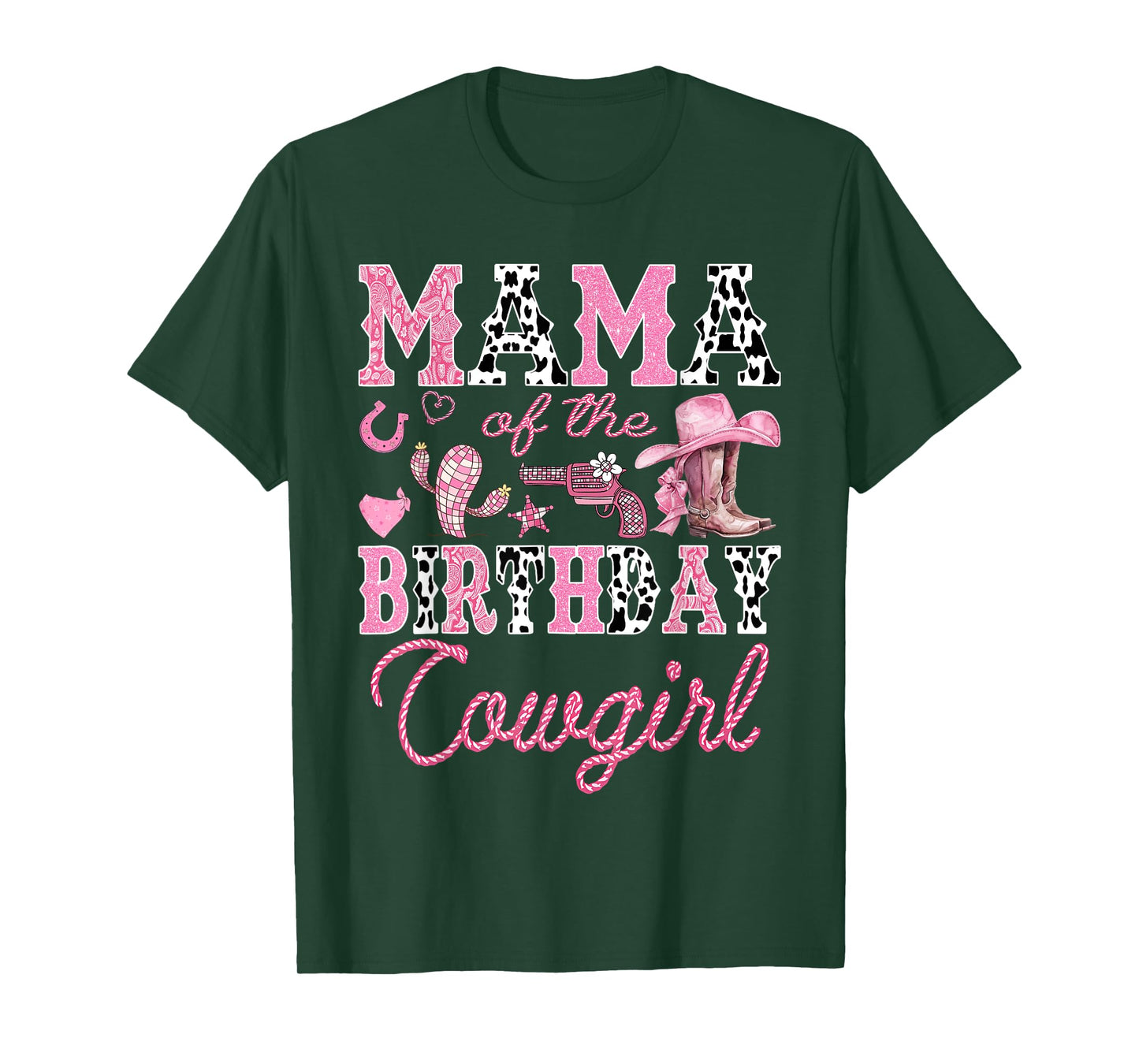 Mama Of The Birthday CowGirl Rodeo Pink Boots Coquette T-Shirt