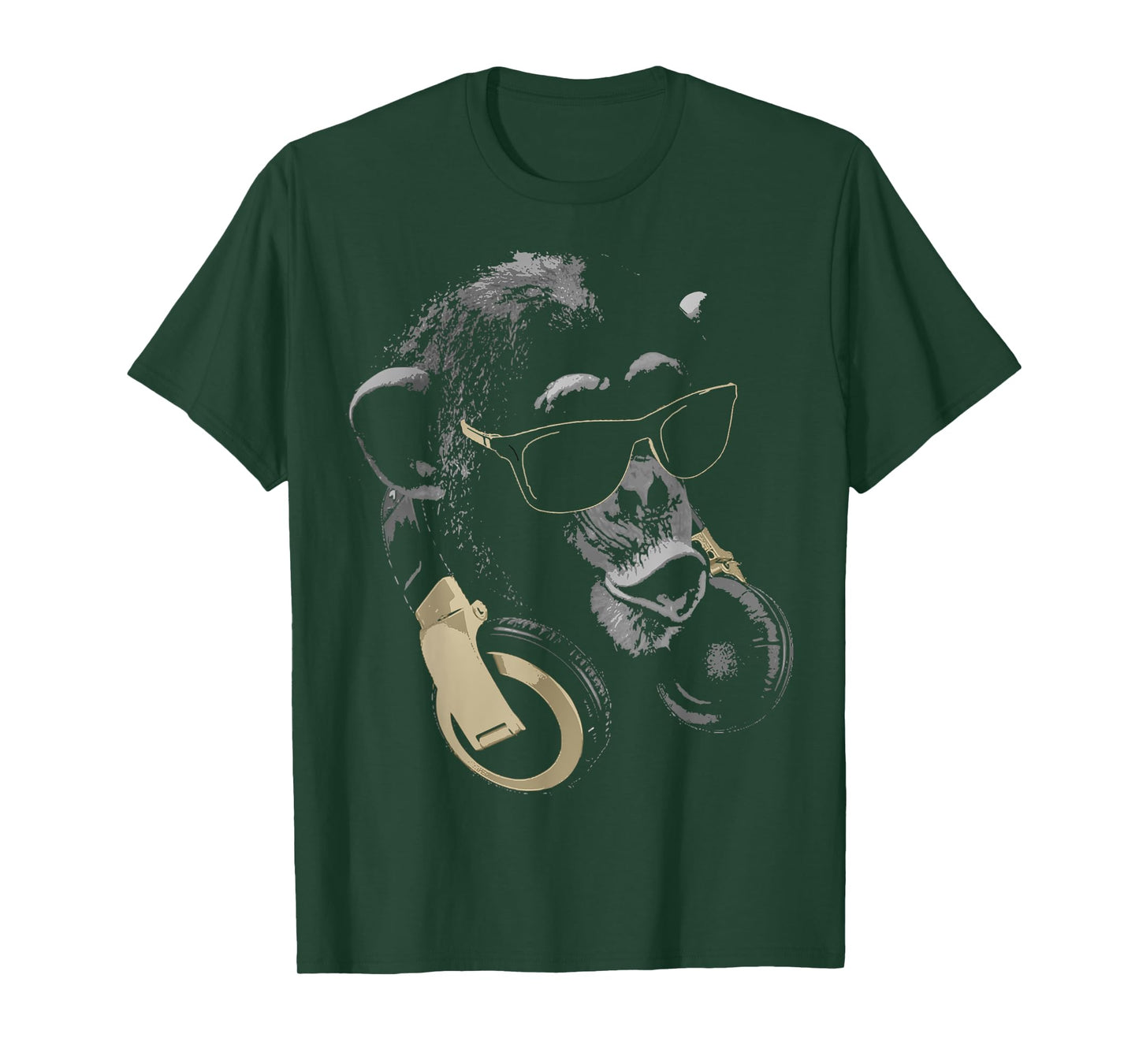 Funny Cute Happy and Cool Animal Design Love Store Monkey Chimpanzee with Sunglasses and Headphones T-Shirt - Unisex Adults - Black - Small