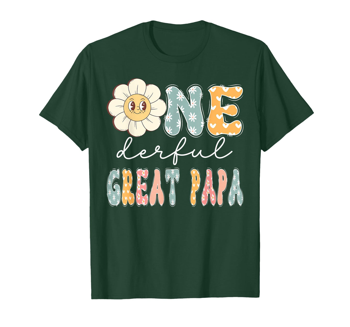 One Derful Great Papa 1St Birthday Girl Daisy Lover Groovy T-Shirt